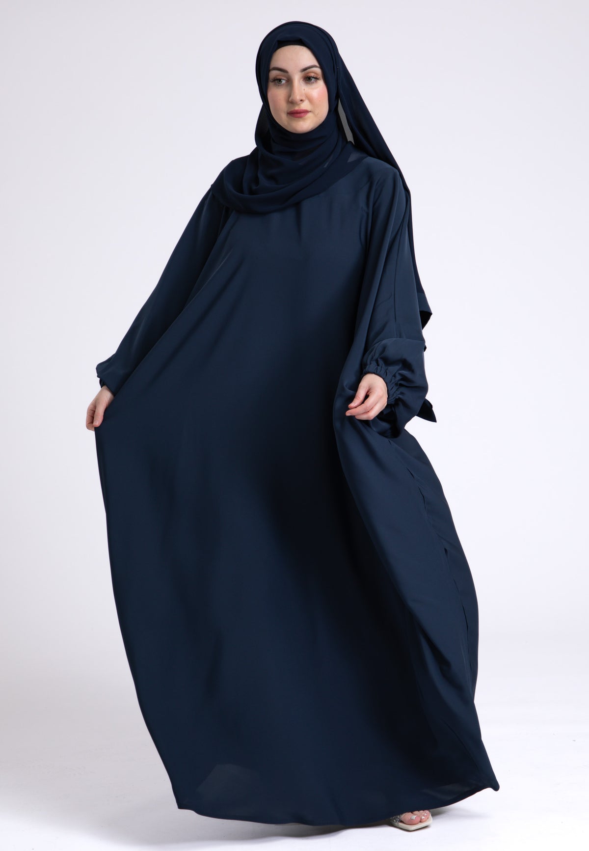 Navy Farasha With Elasticated Cuff Sleeves