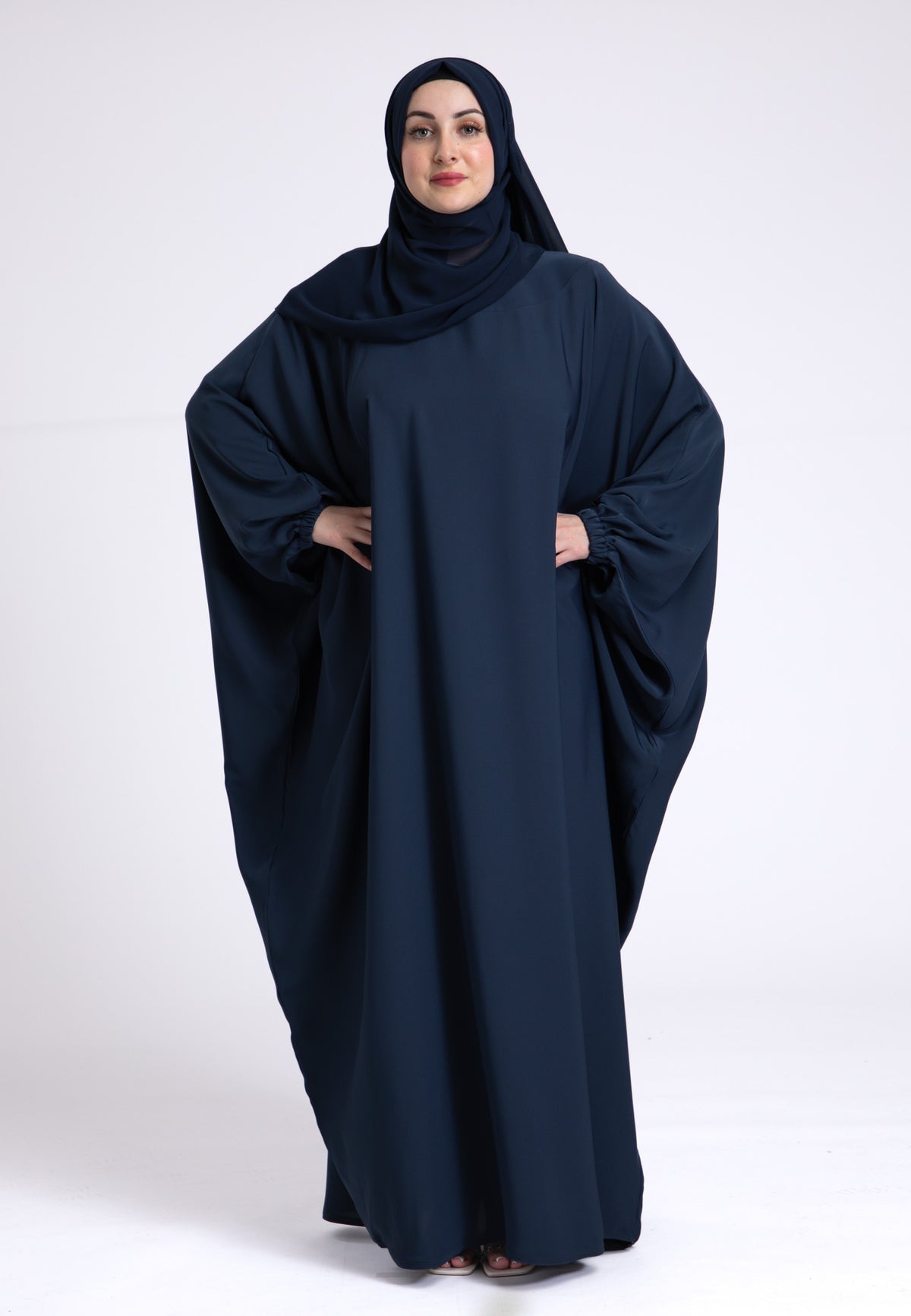Navy Farasha With Elasticated Cuff Sleeves