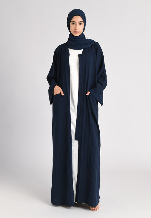 Navy Open Abaya With Front Pockets (Premium)
