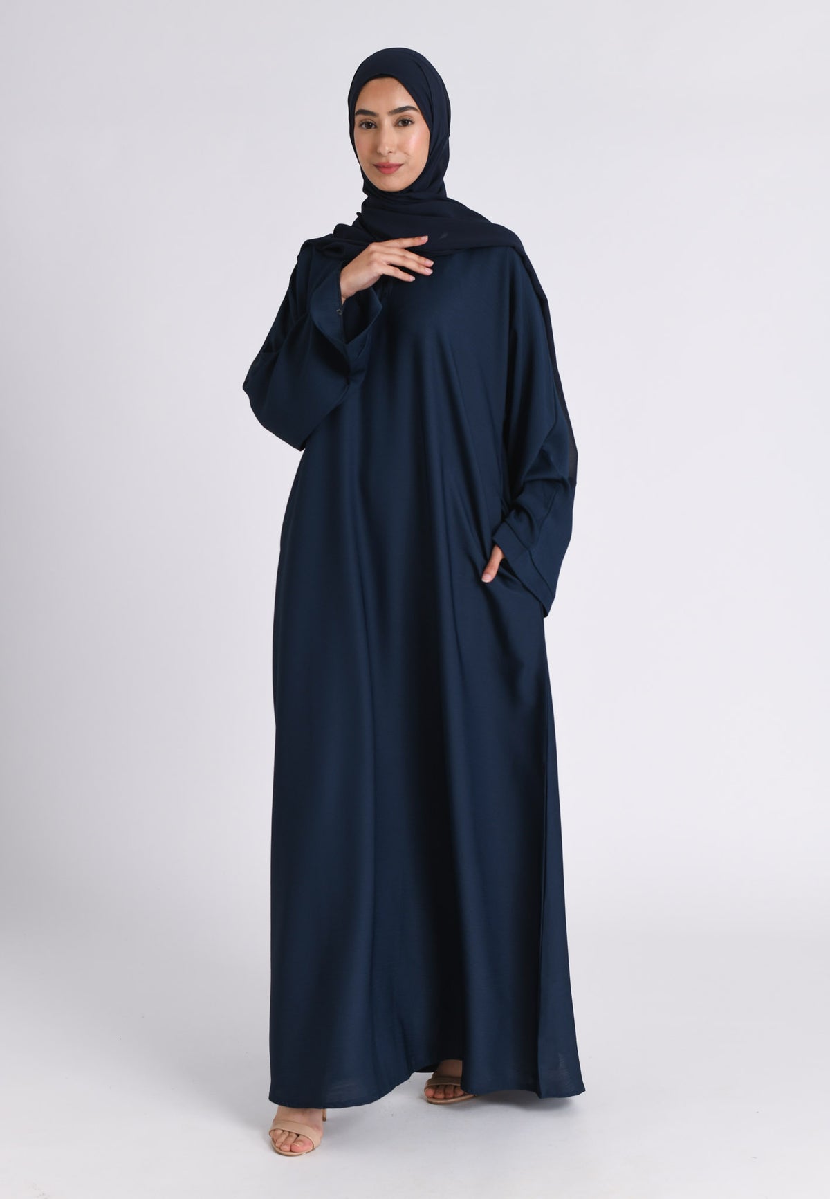 Navy Textured Abaya With Zip Pockets