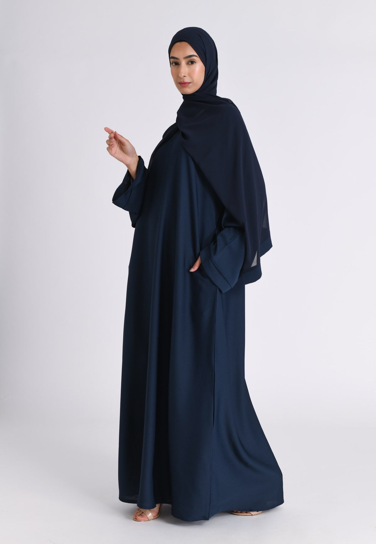 Navy Textured Abaya With Zip Pockets