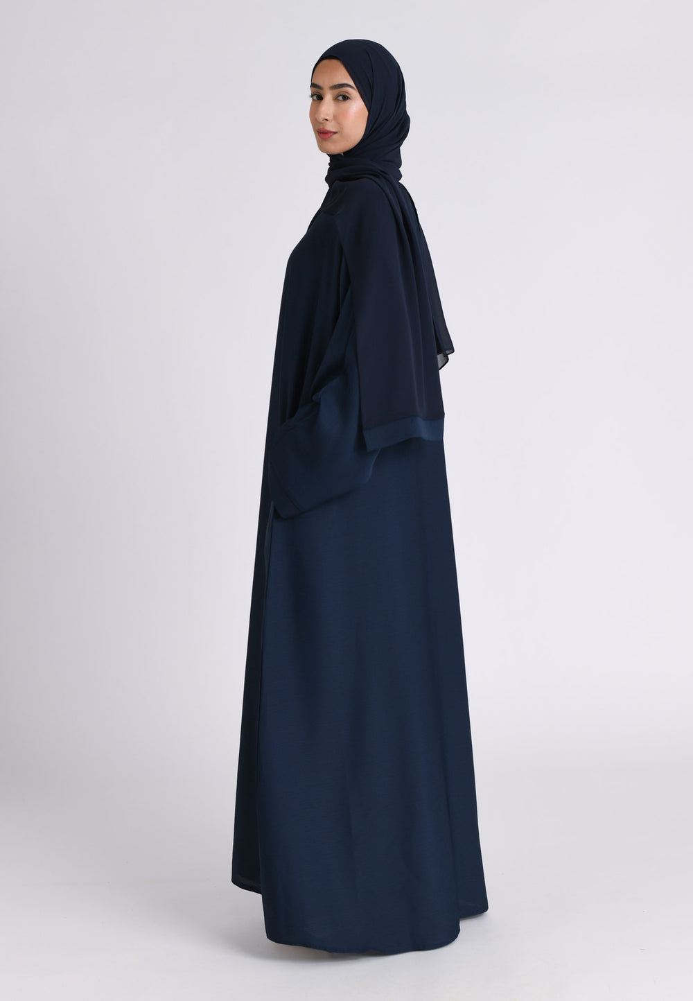 Navy Textured Abaya With Zip Pockets