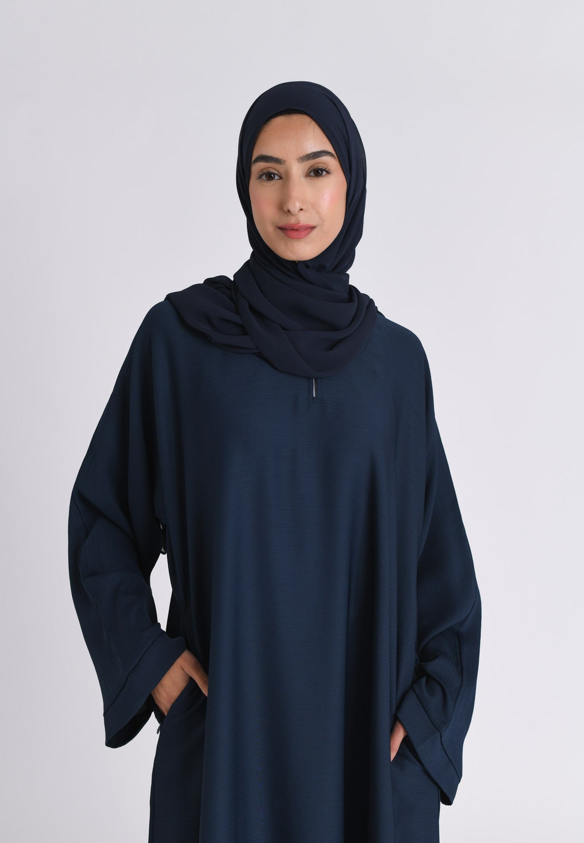 Navy Textured Abaya With Zip Pockets