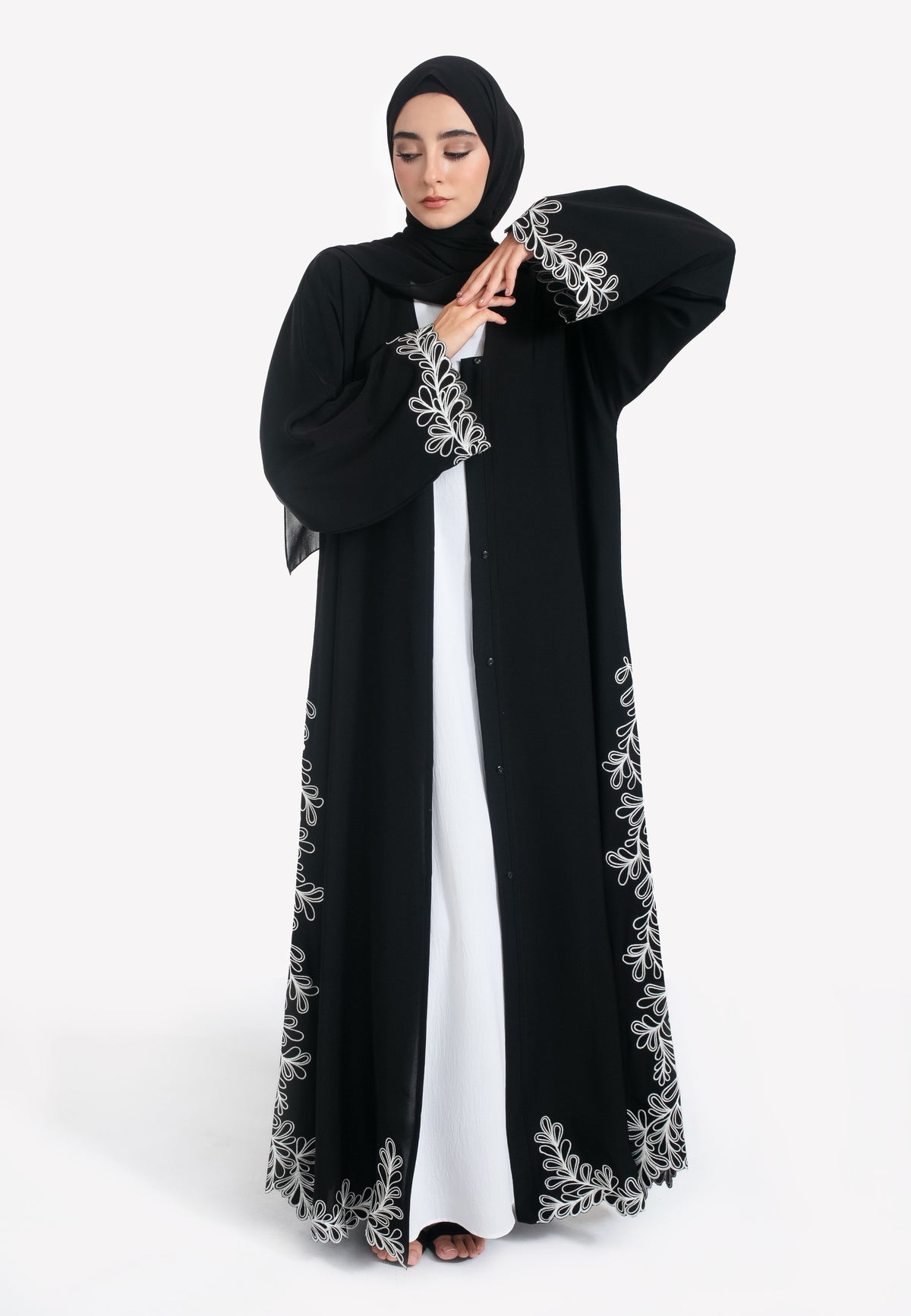 Khaleeji Embroidered Open Abaya - Front