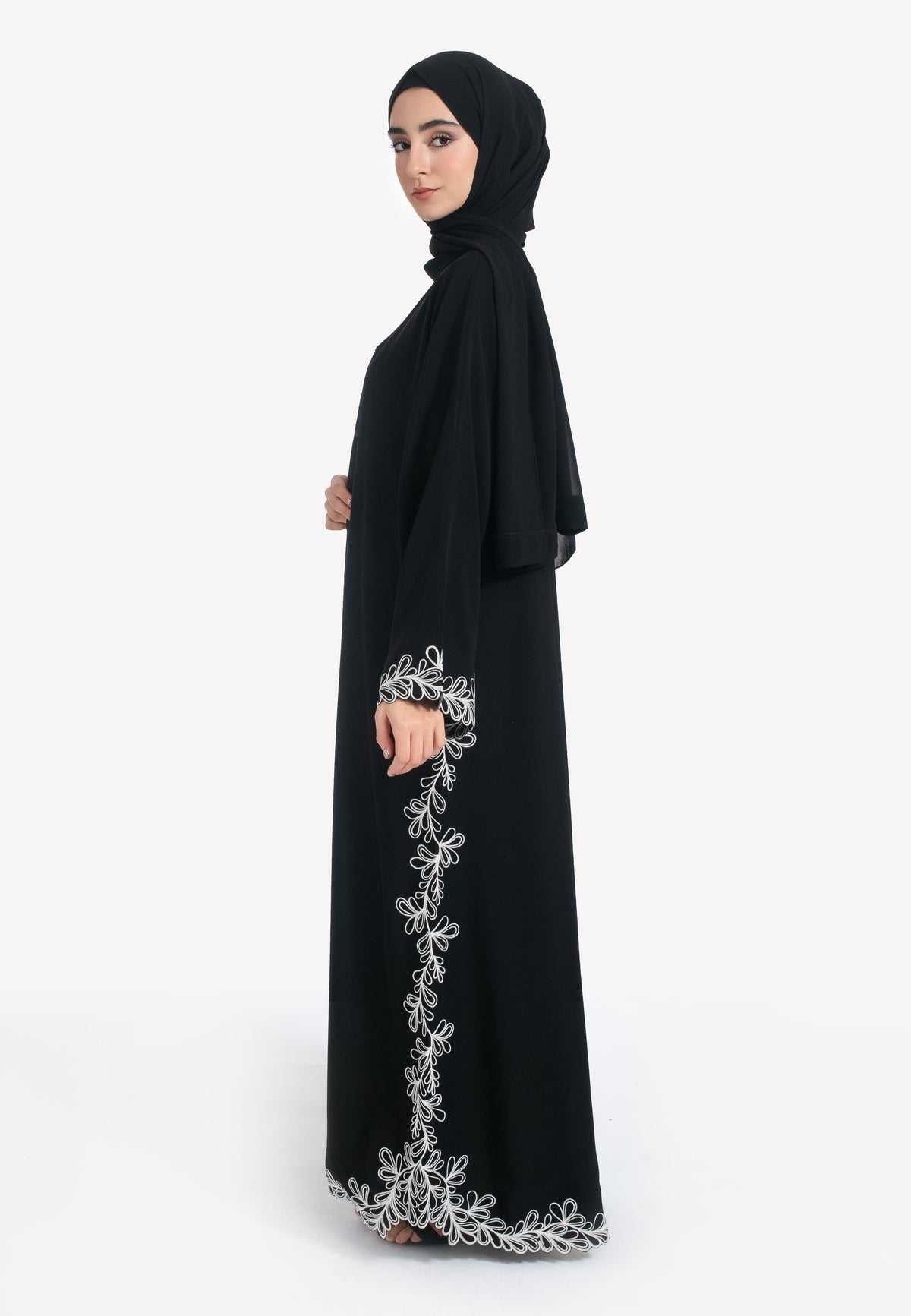 Khaleeji Embroidered Open Abaya - Side