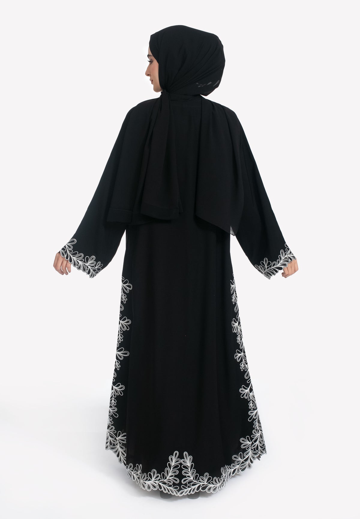 Khaleeji Embroidered Open Abaya - Back