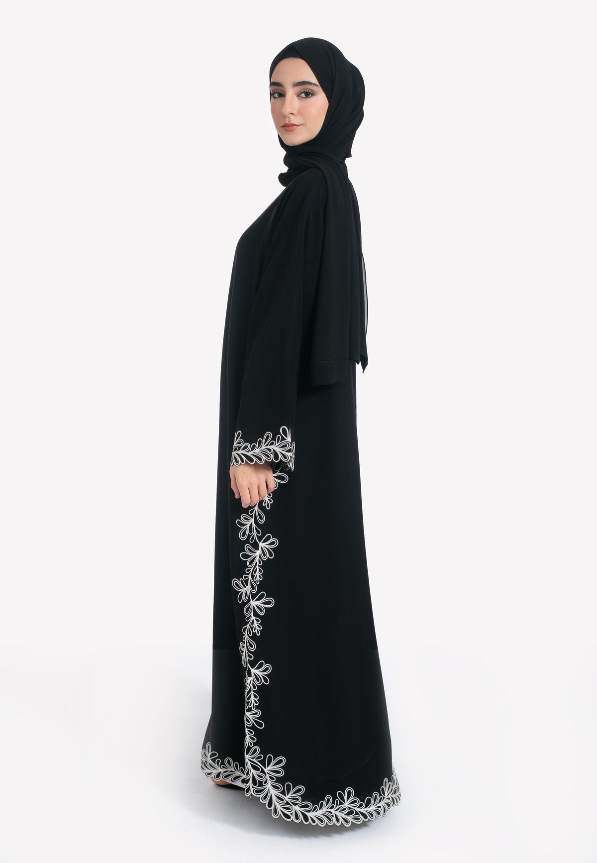 Khaleeji Embroidered Open Abaya - Side
