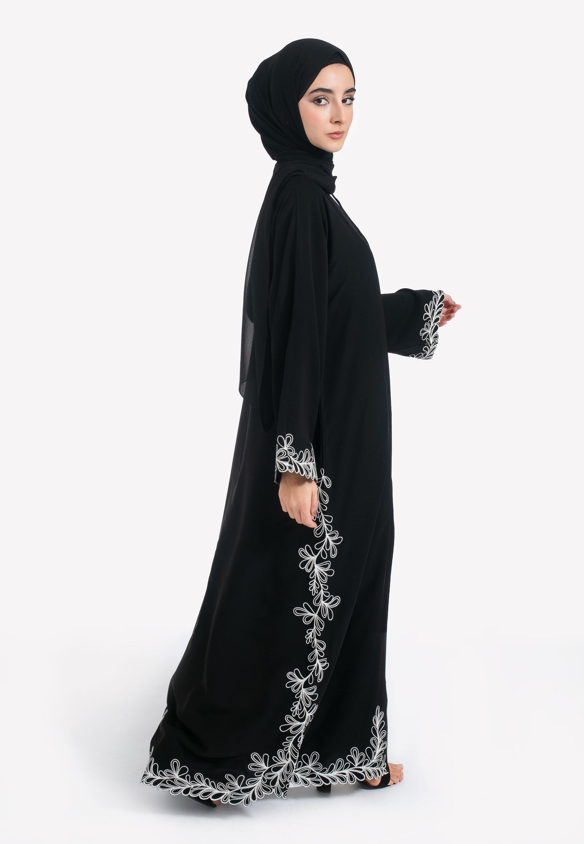 Khaleeji Embroidered Open Abaya - Side
