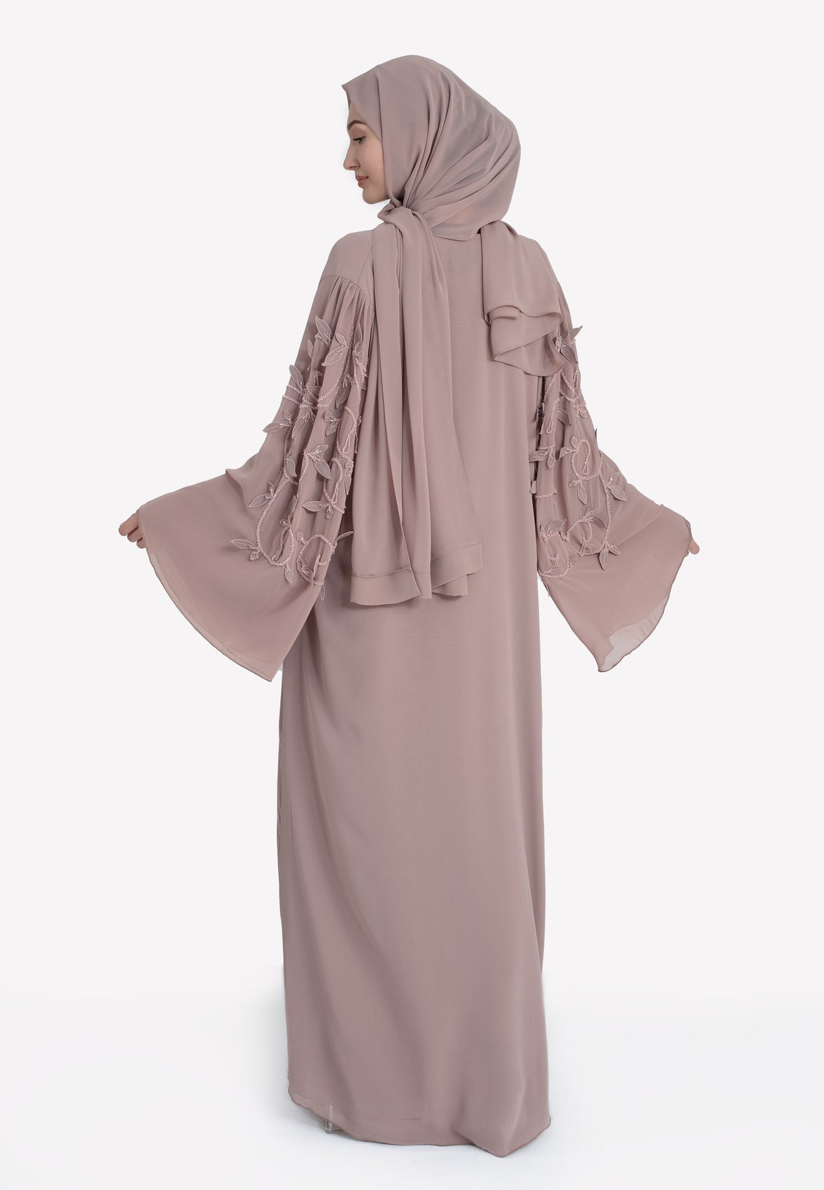 Nude Floral Abaya Set - Back