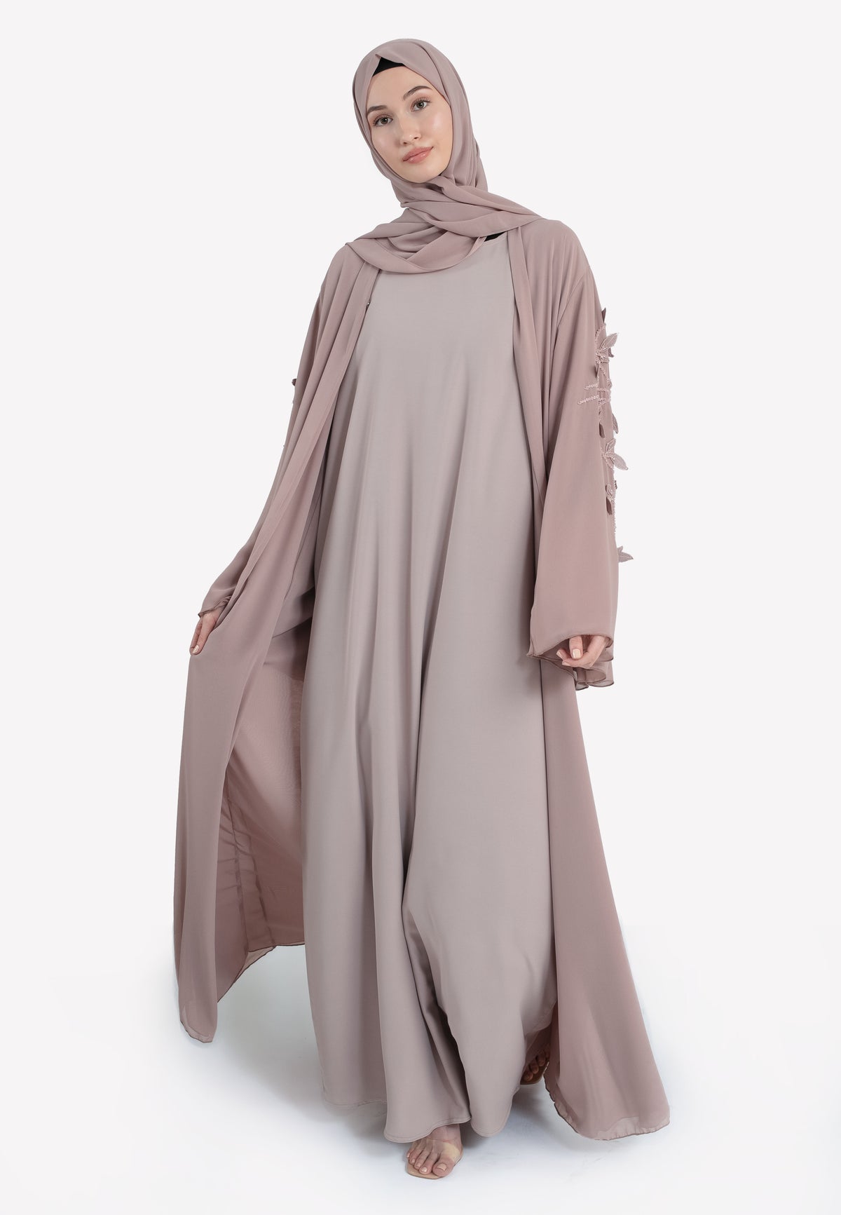 Nude Floral Abaya Set - Inner