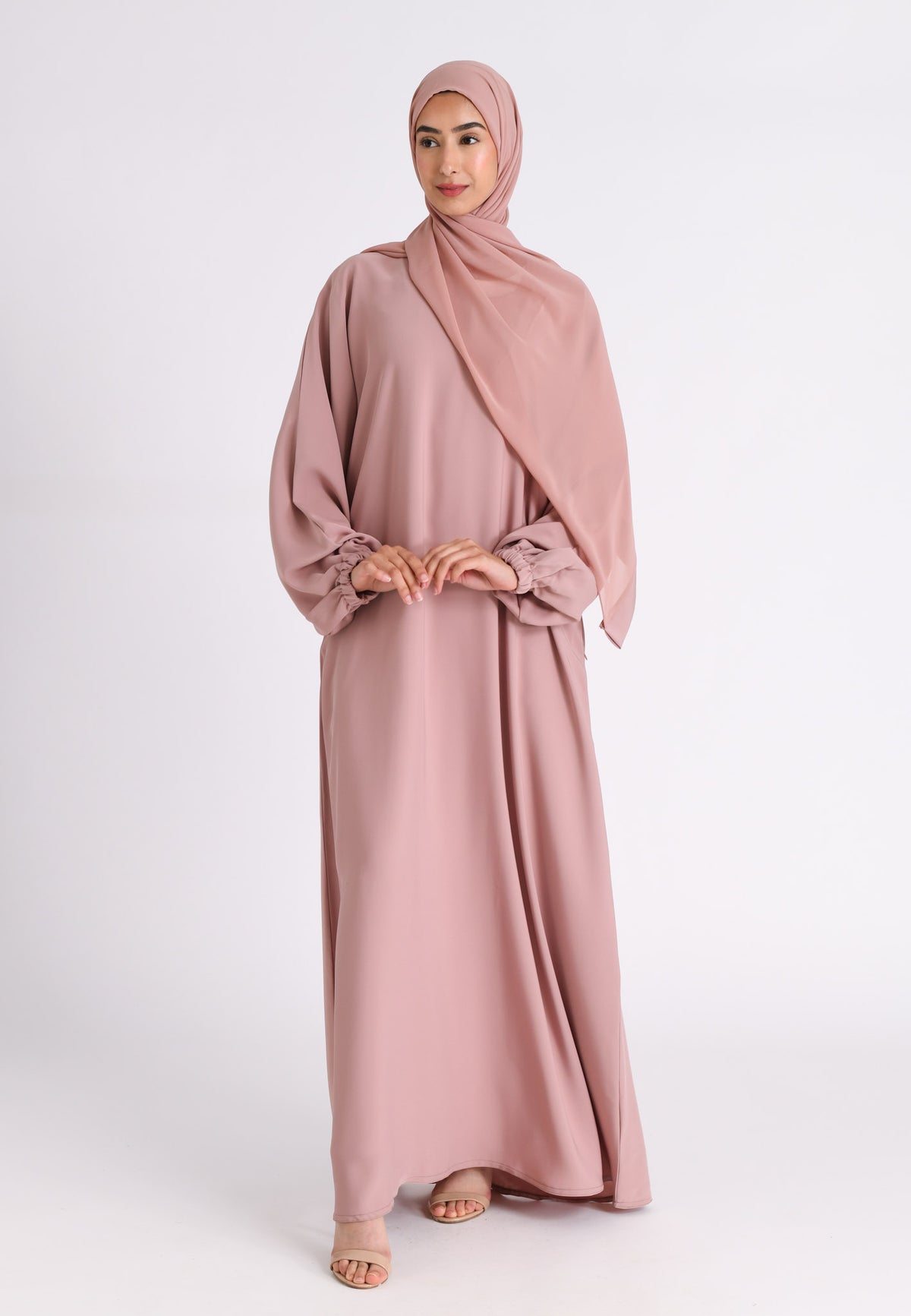 Nude Closed Abaya with Zip Pockets