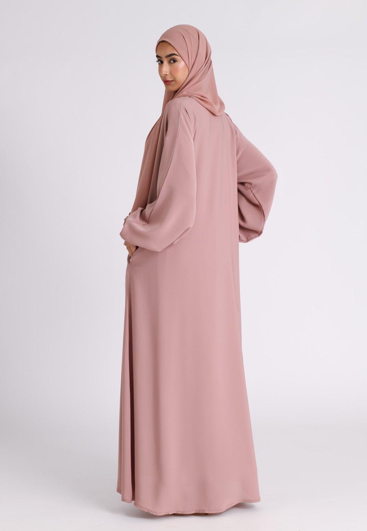 Nude Closed Abaya with Zip Pockets