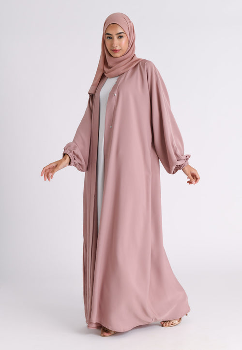 Nude Plain Open Abaya With Elasticated Cuff Sleeves (Premium)