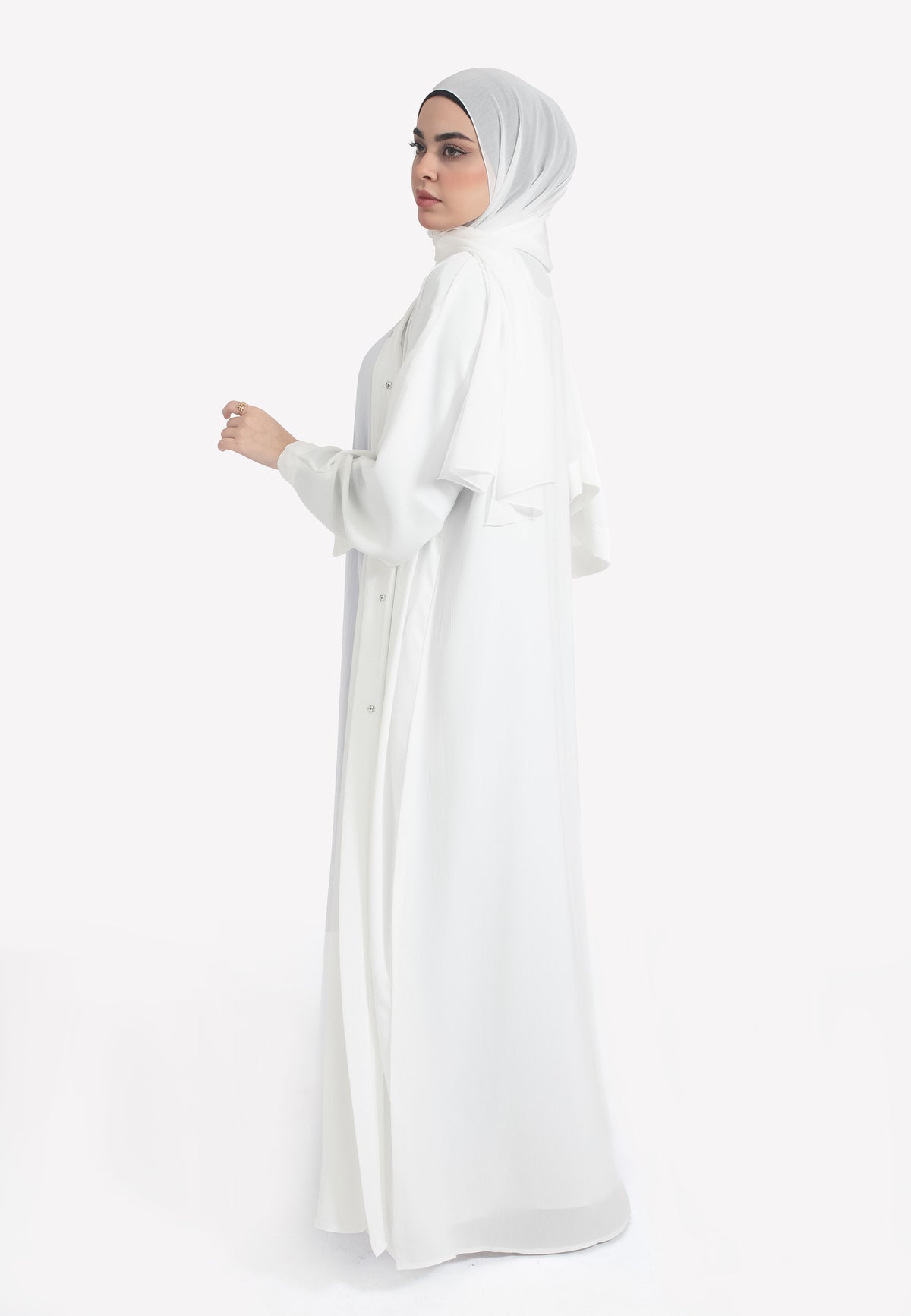 Off-White Textured Open Abaya - Side