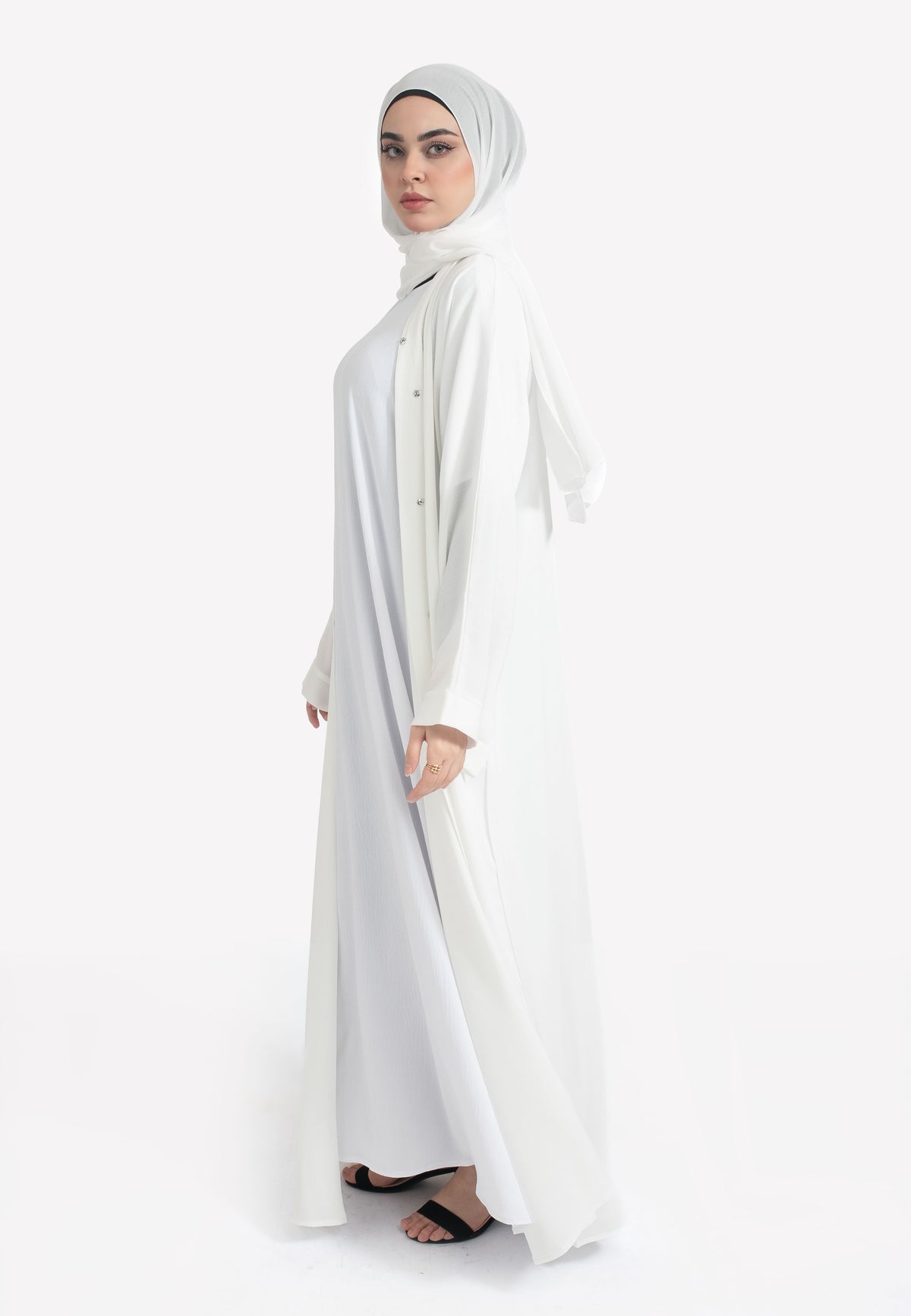 Off-White Textured Open Abaya - Side