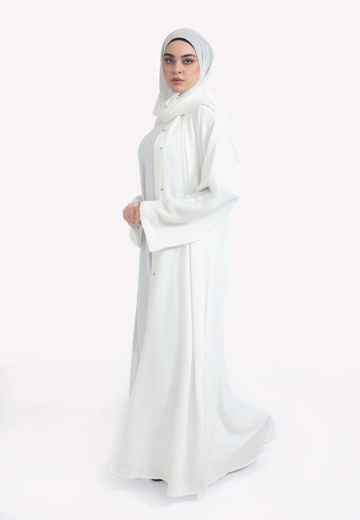 Off-White Textured Open Abaya - Side