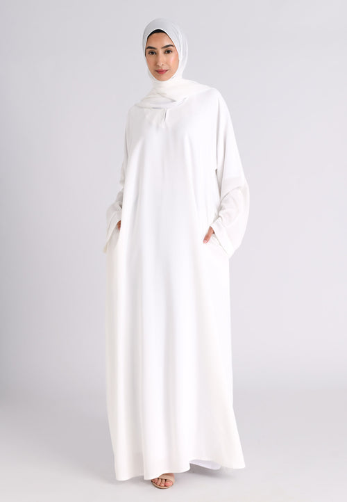 Off-White Textured Abaya With Pockets (Premium)