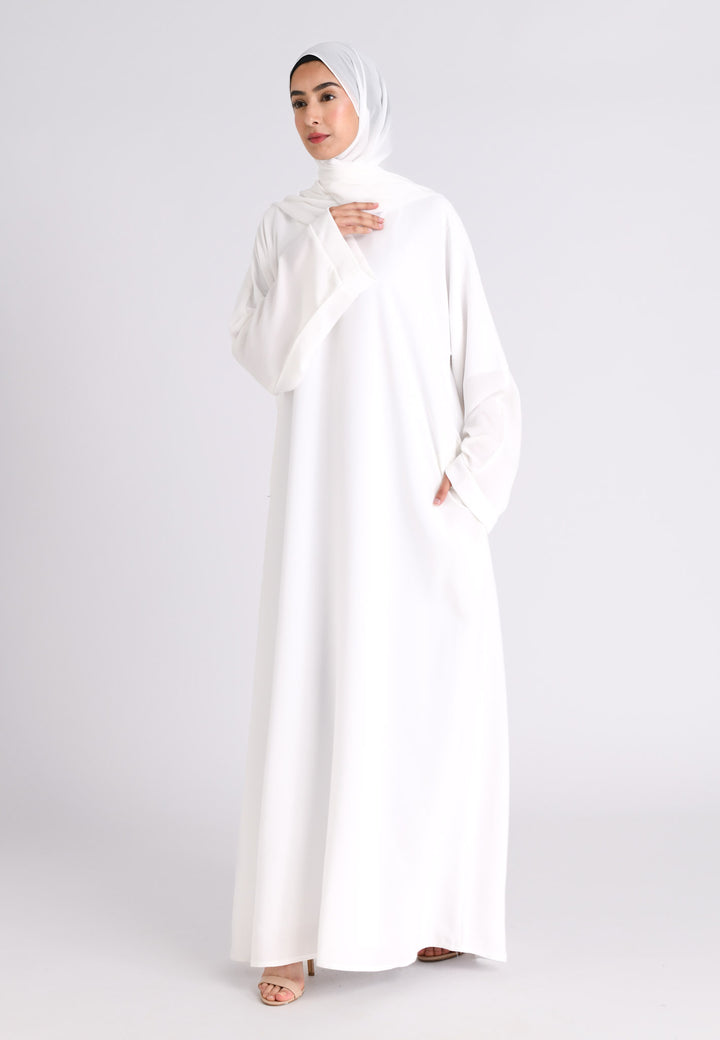Off-White Textured Abaya With Pockets