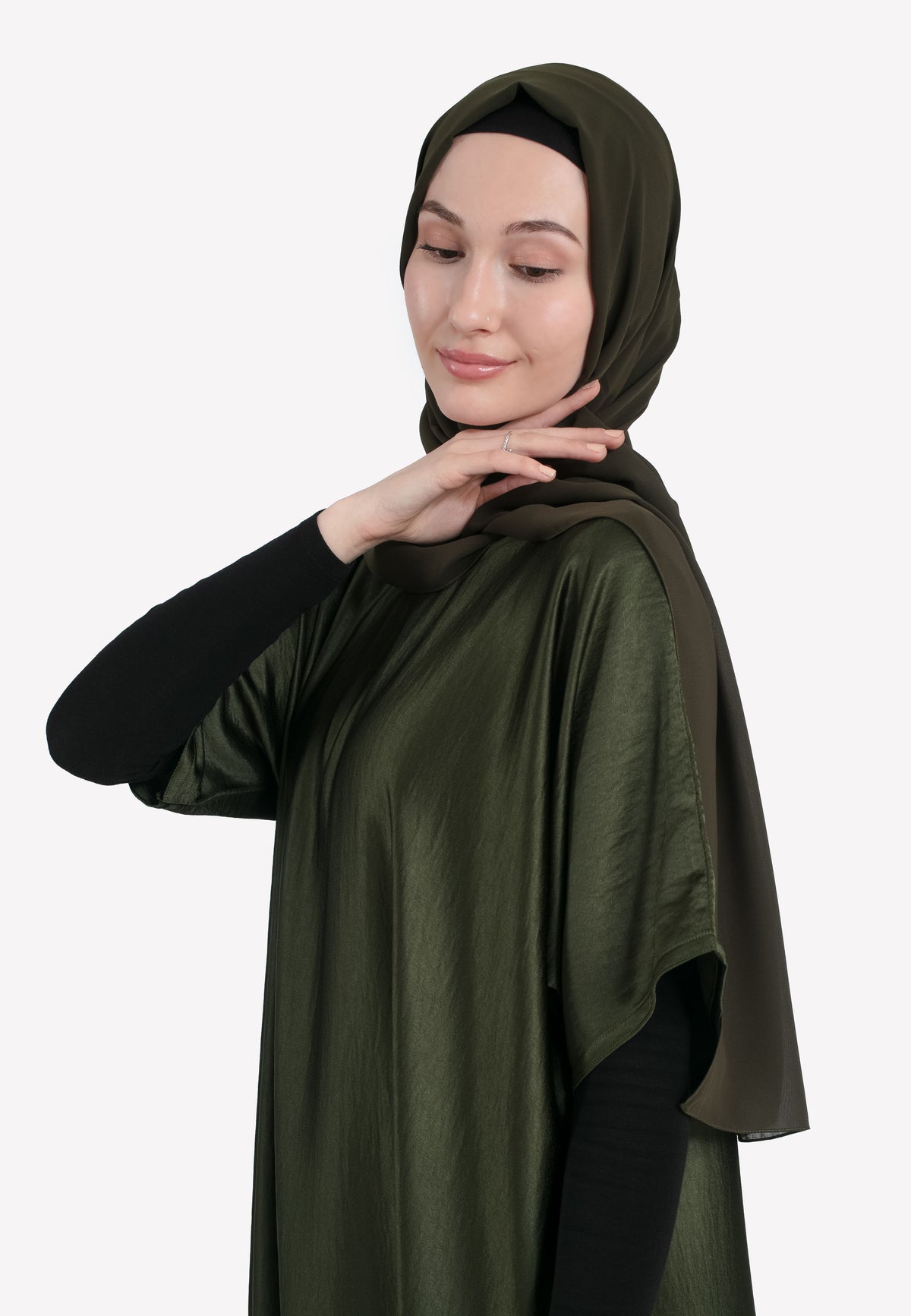 Olive Crepe Satin Inner Dress