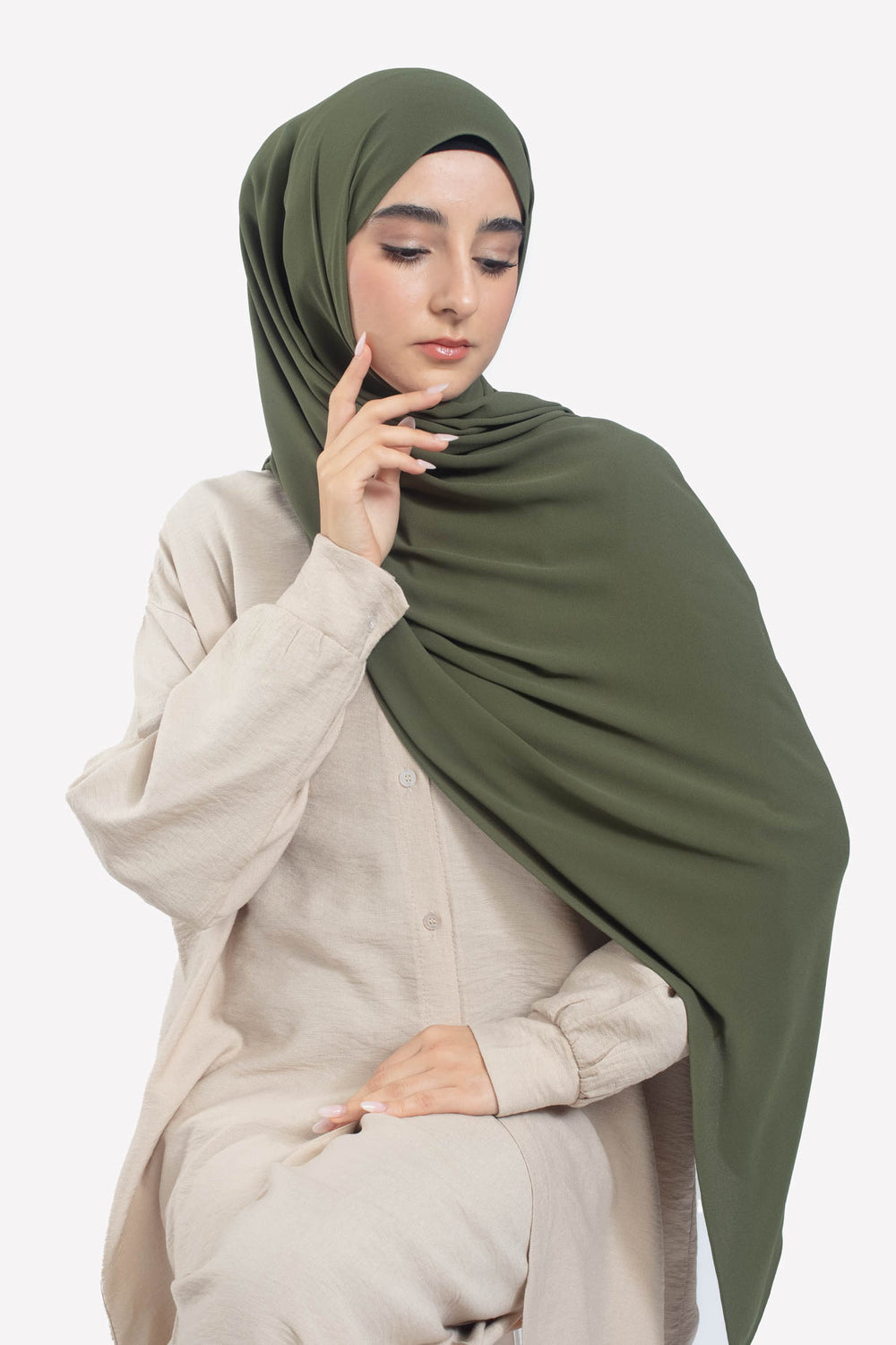 Olive Georgette Crepe Hijab