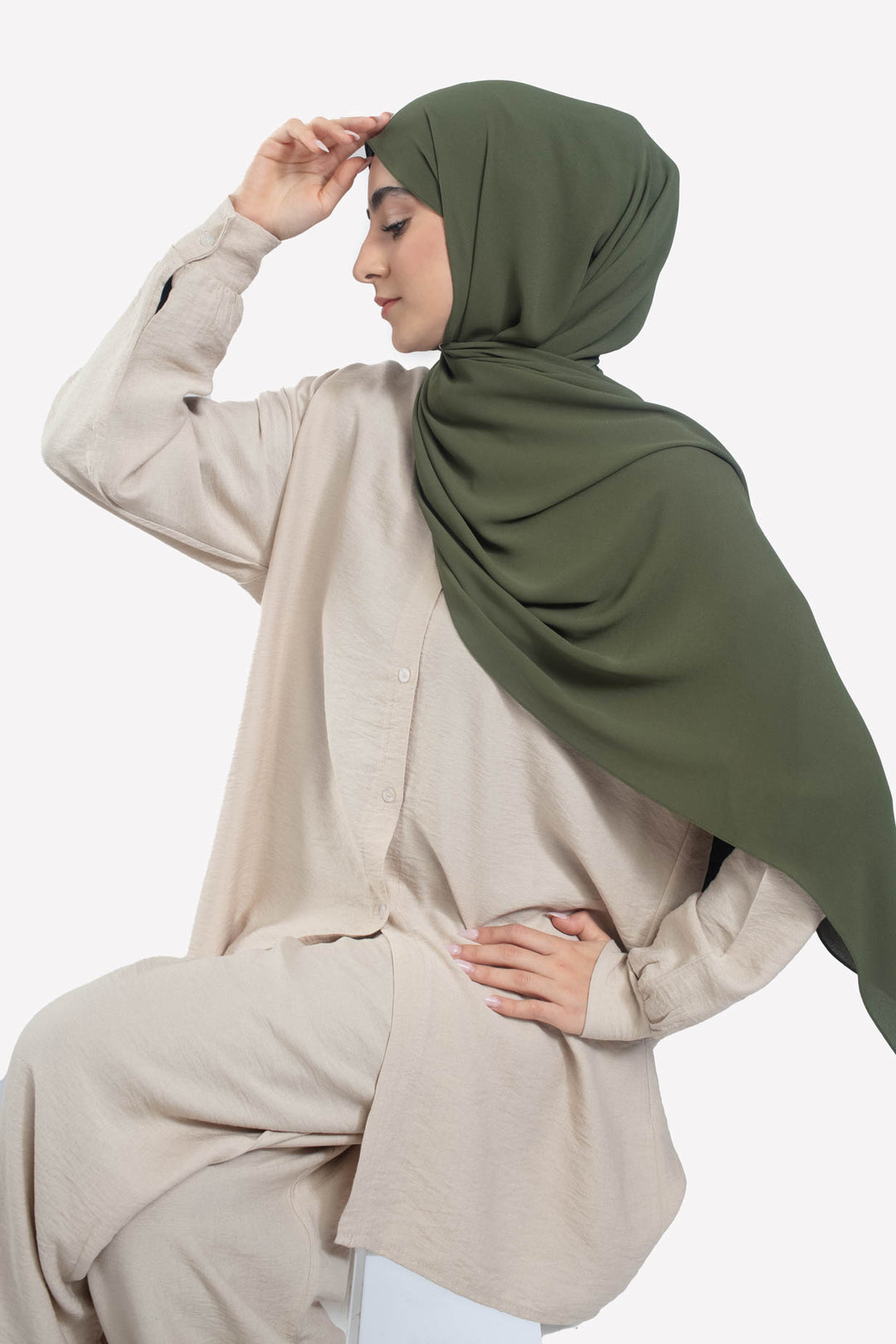 Olive Georgette Crepe Hijab