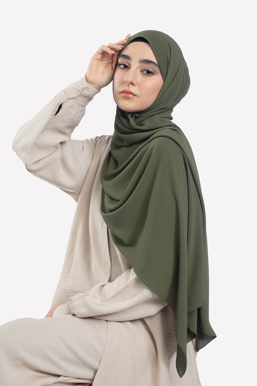 Olive Georgette Crepe Hijab