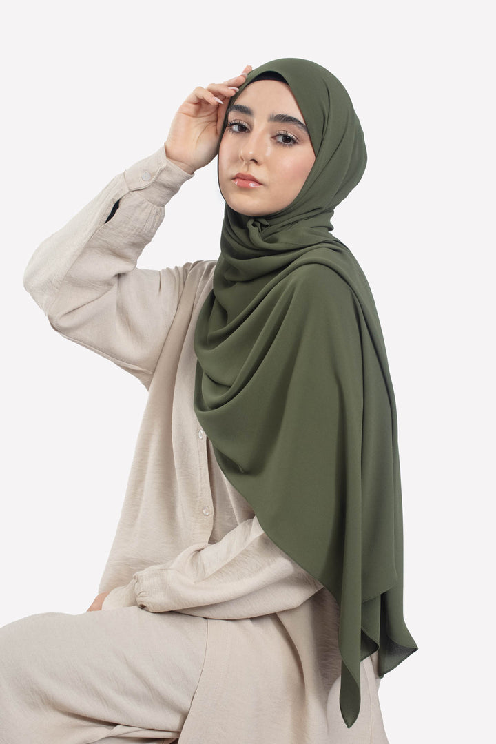 Olive Georgette Crepe Hijab