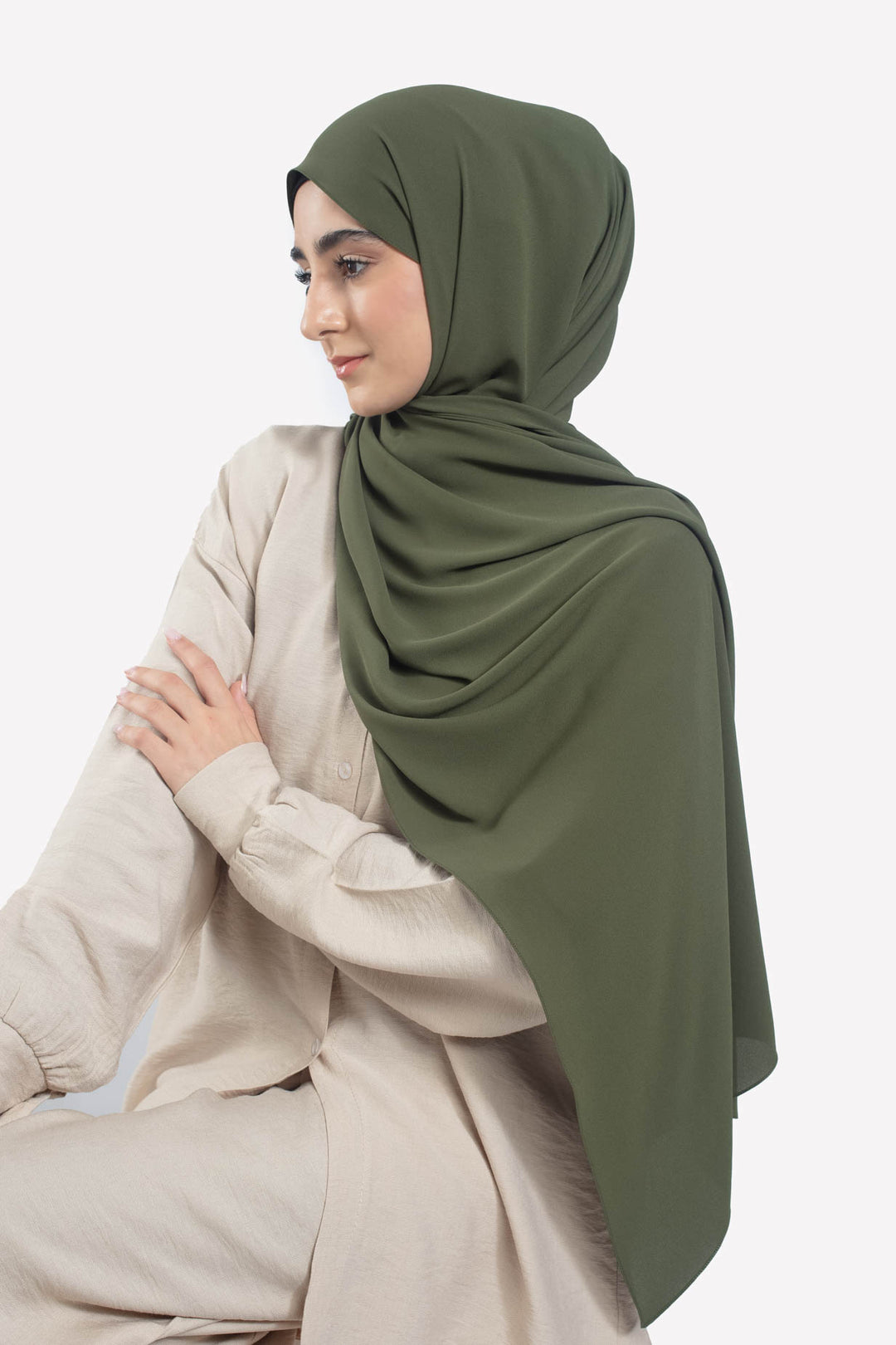 Olive Georgette Crepe Hijab