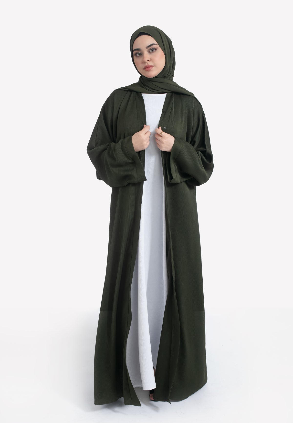 Front Of Olive Green Open Abaya