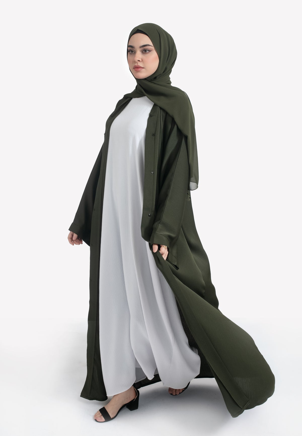 Olive Green Open Abaya
