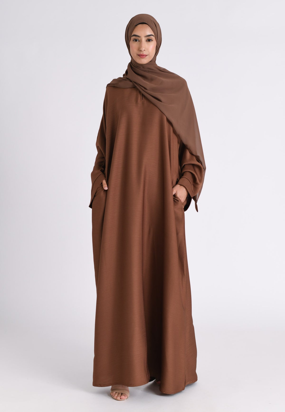 Orange Textured Abaya with Zip Pockets