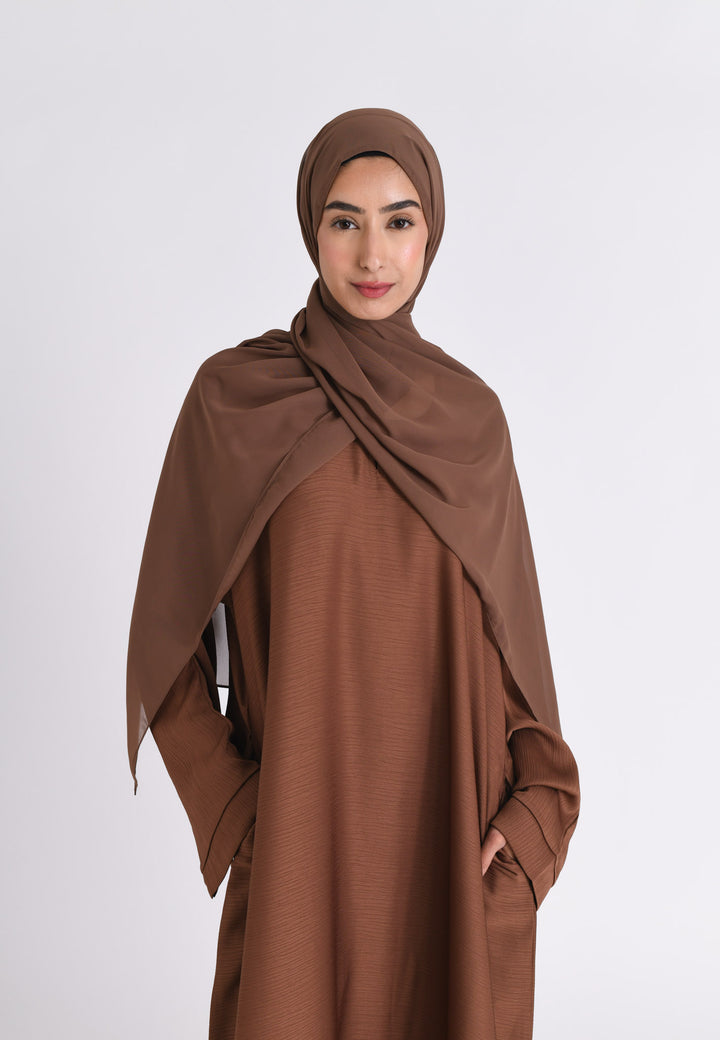 Orange Textured Abaya with Zip Pockets