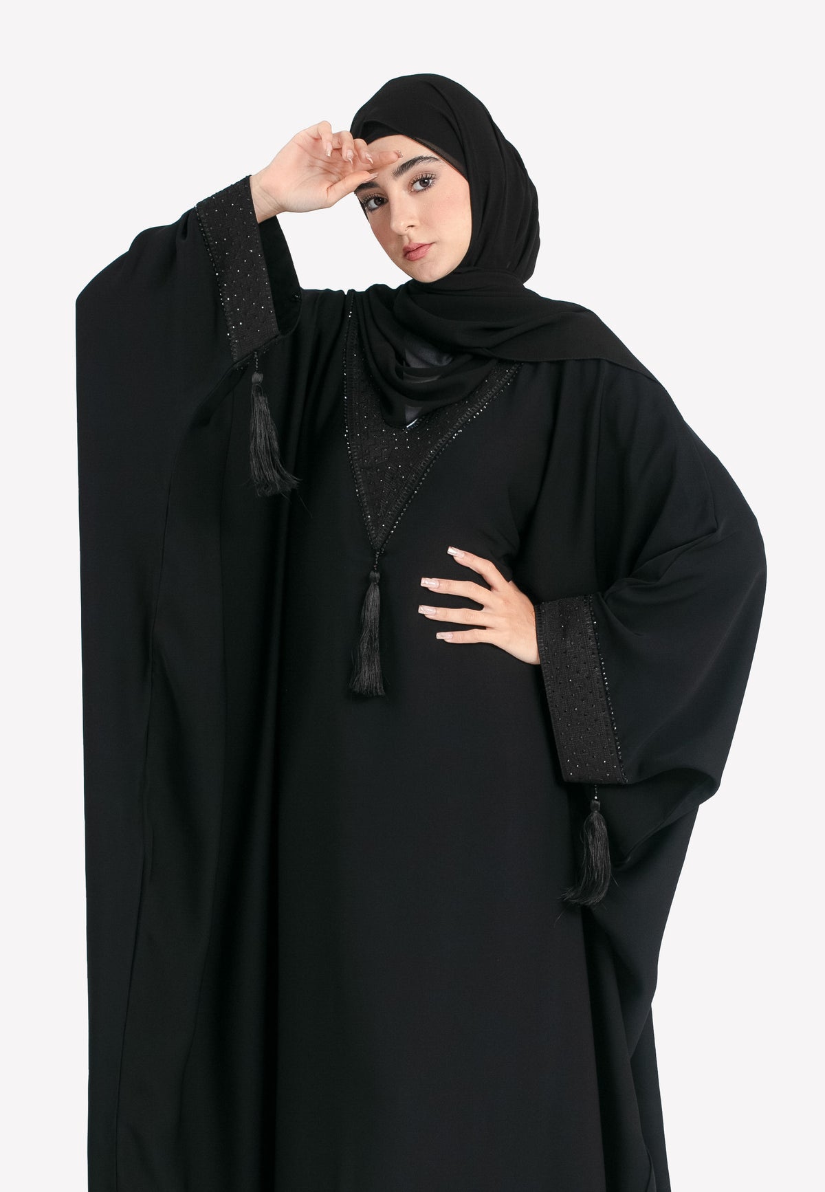 Palestinian Inspired Batwing Abaya - Black