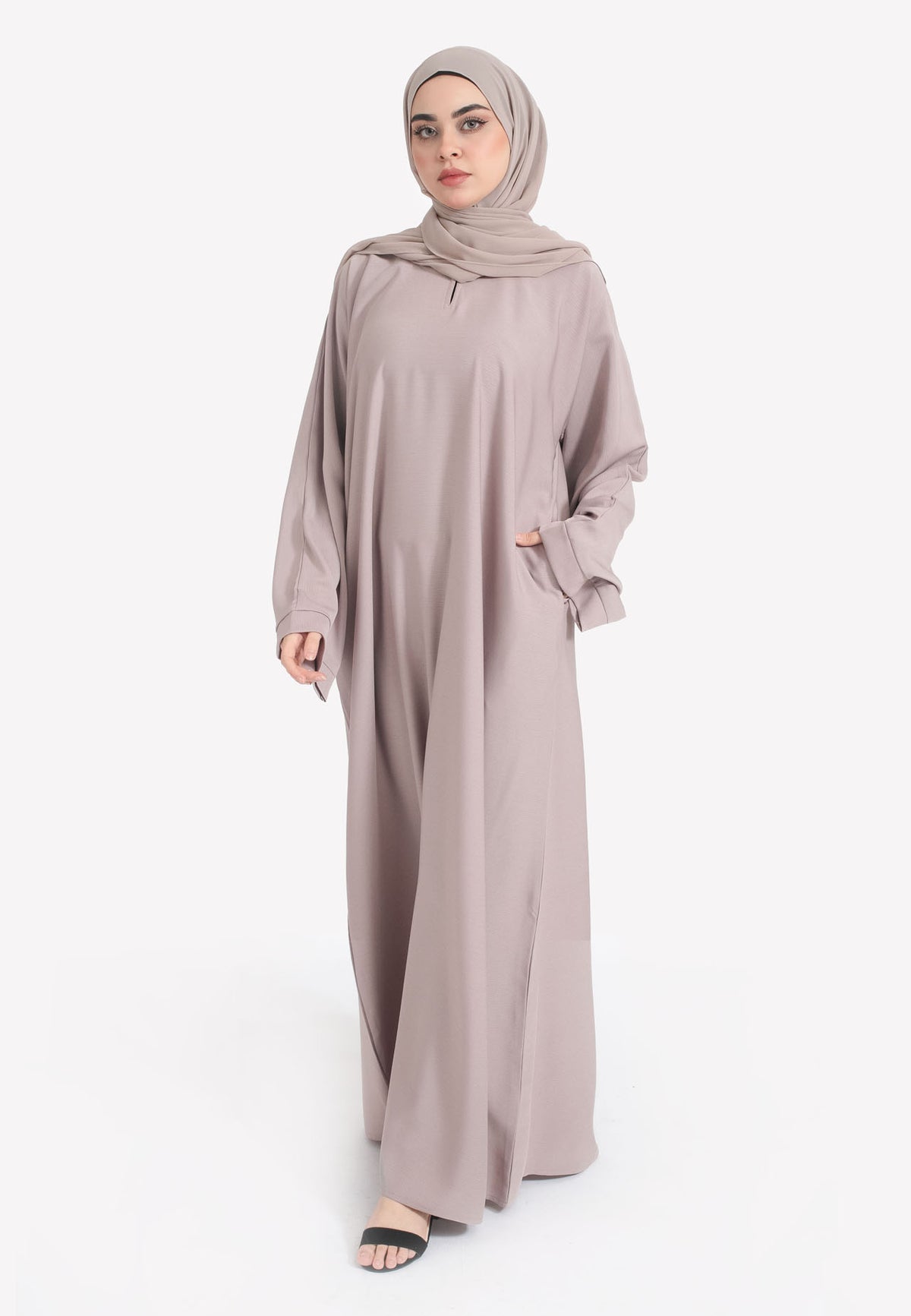 Pastel Mink Textured Abaya With Zip Pockets