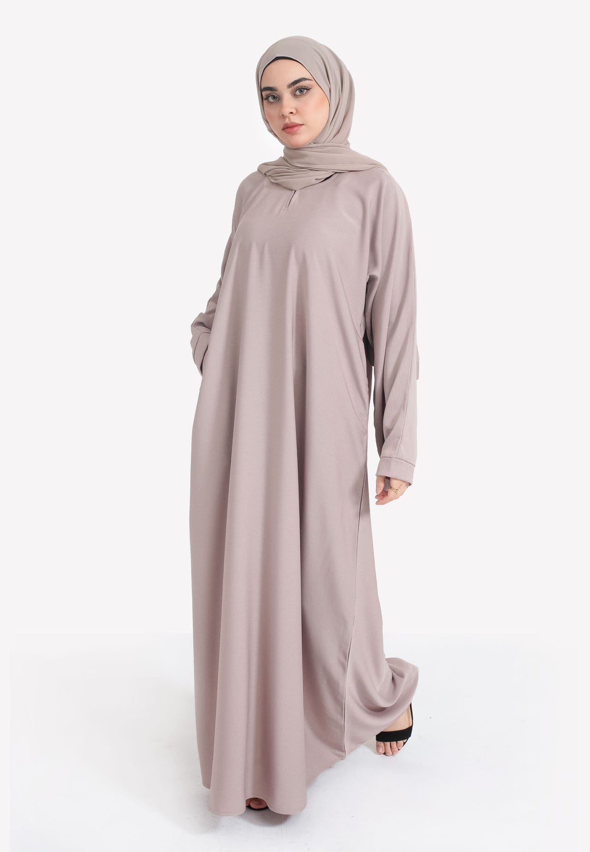 Pastel Mink Textured Abaya With Zip Pockets