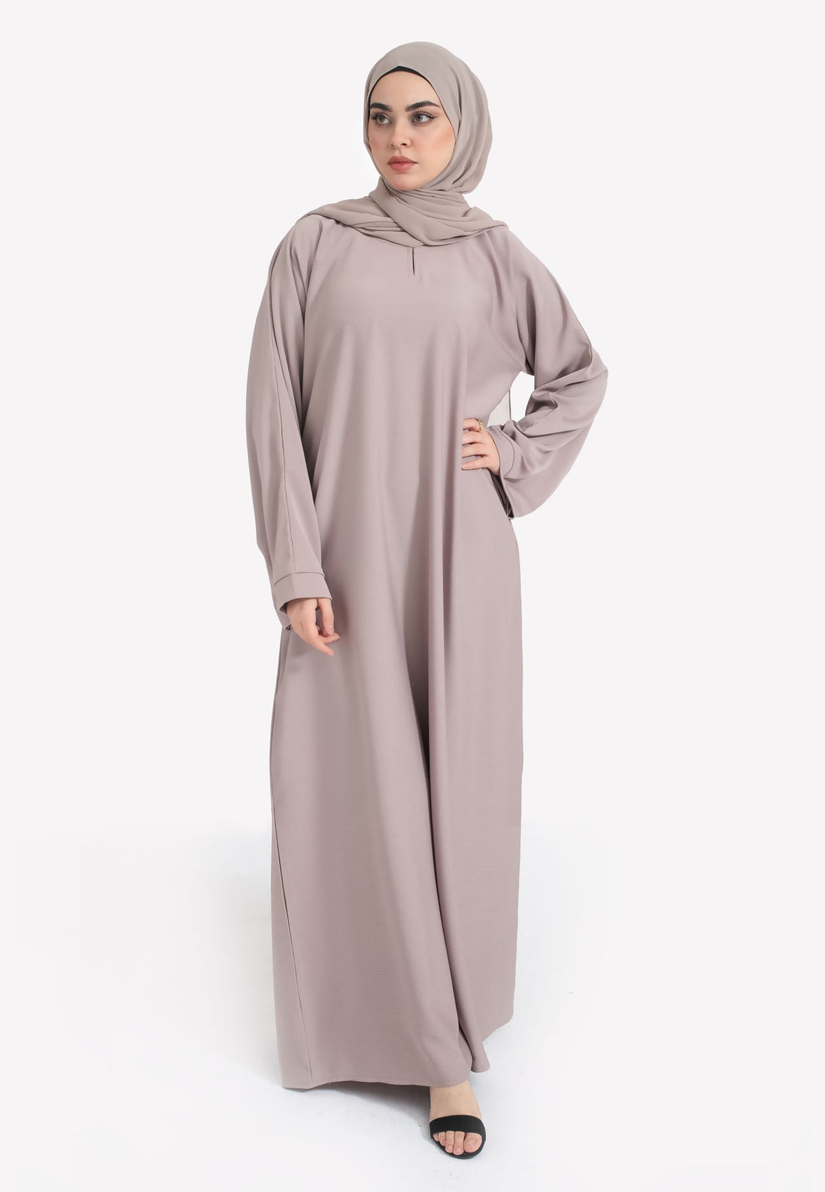 Pastel Mink Textured Abaya With Zip Pockets