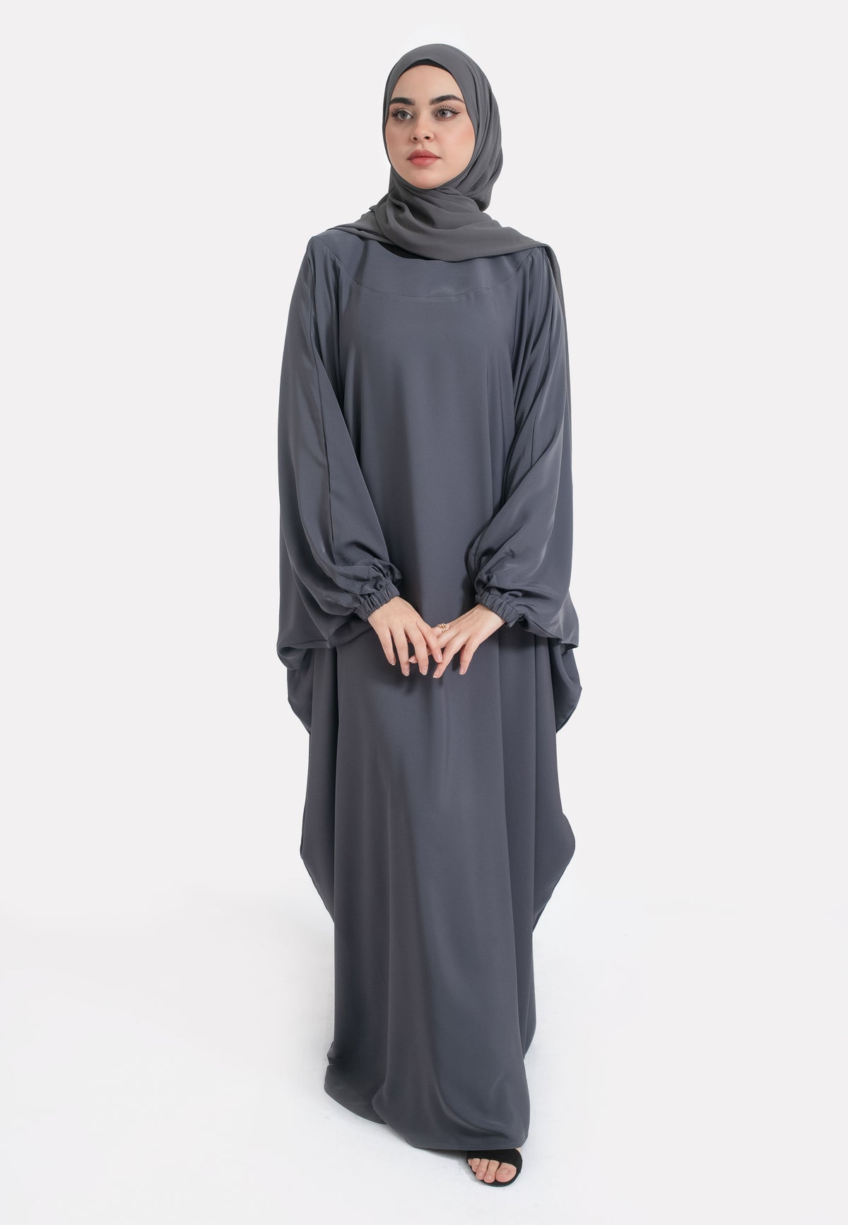 Grey Batwing Cuffed Farasha - Front