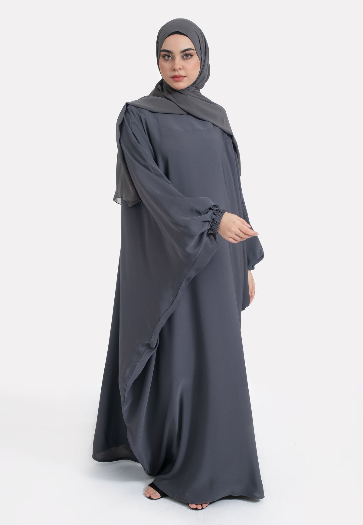 Grey Batwing Cuffed Farasha - Side