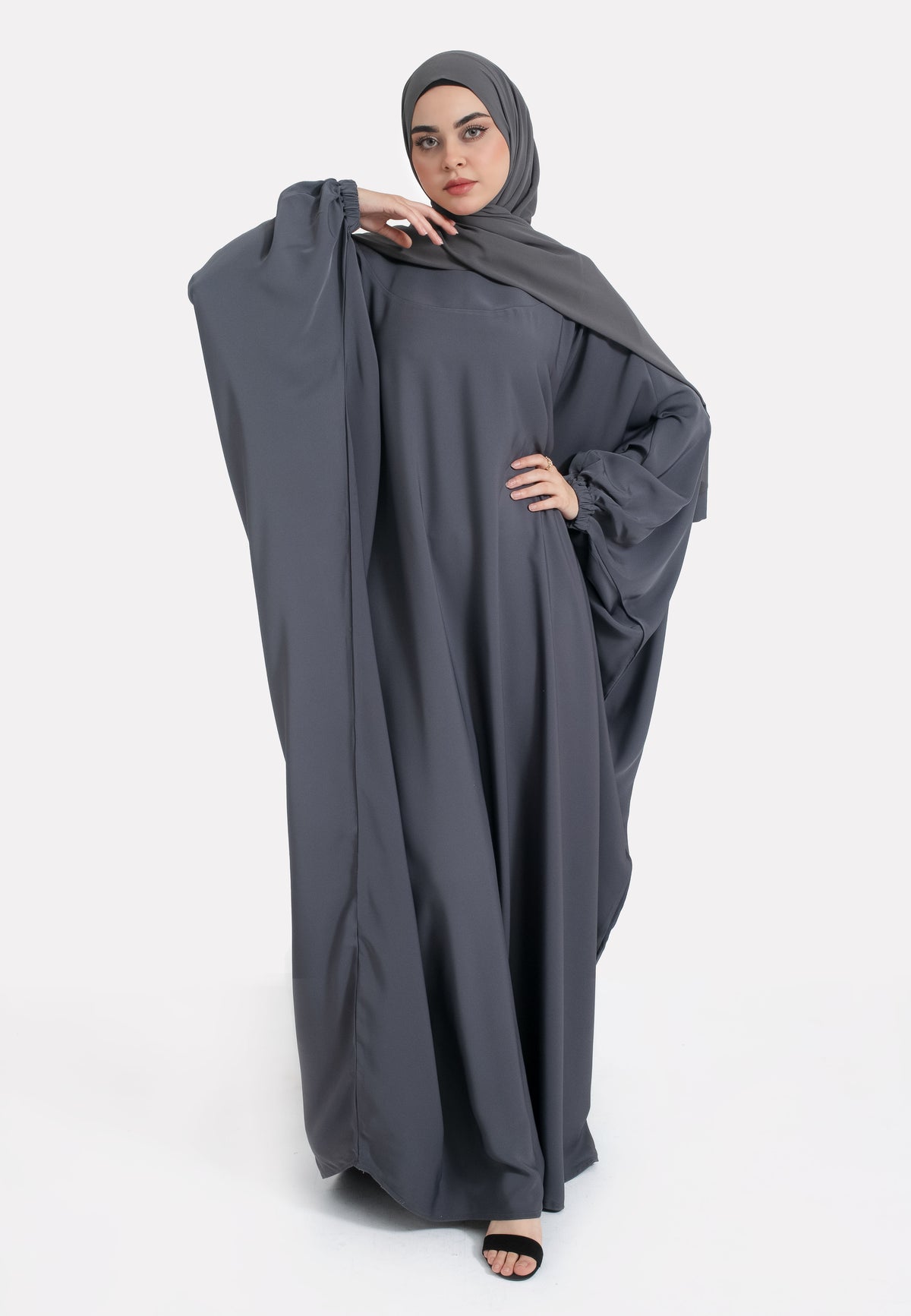 Grey Batwing Cuffed Farasha - Front
