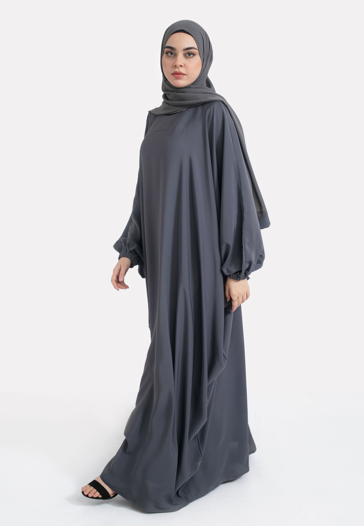 Grey Batwing Cuffed Farasha - Side
