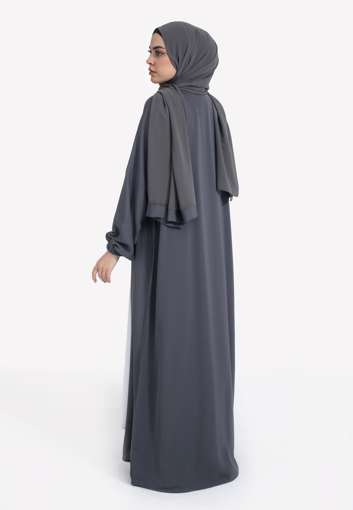Pebble Grey Open Abaya with Cuffs