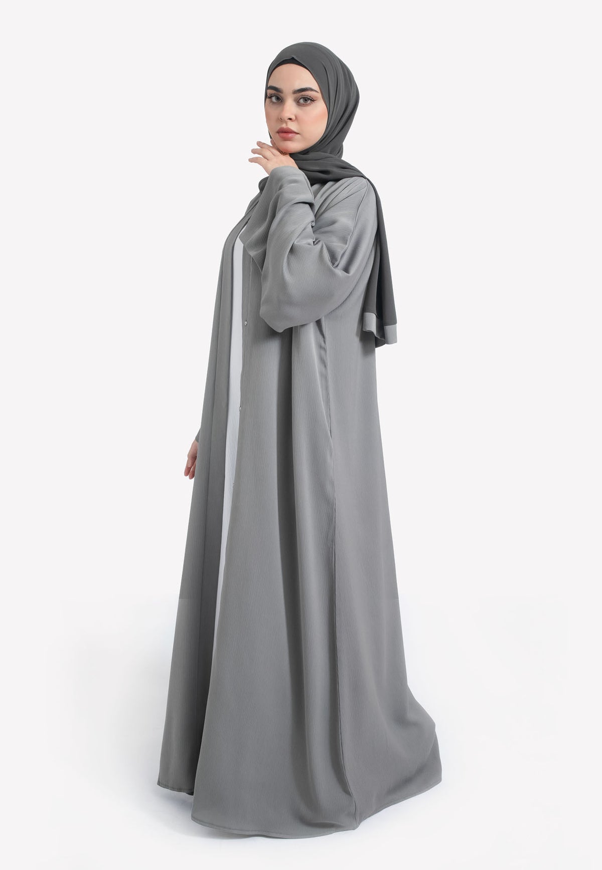 Pebble Grey Open Abaya - Side