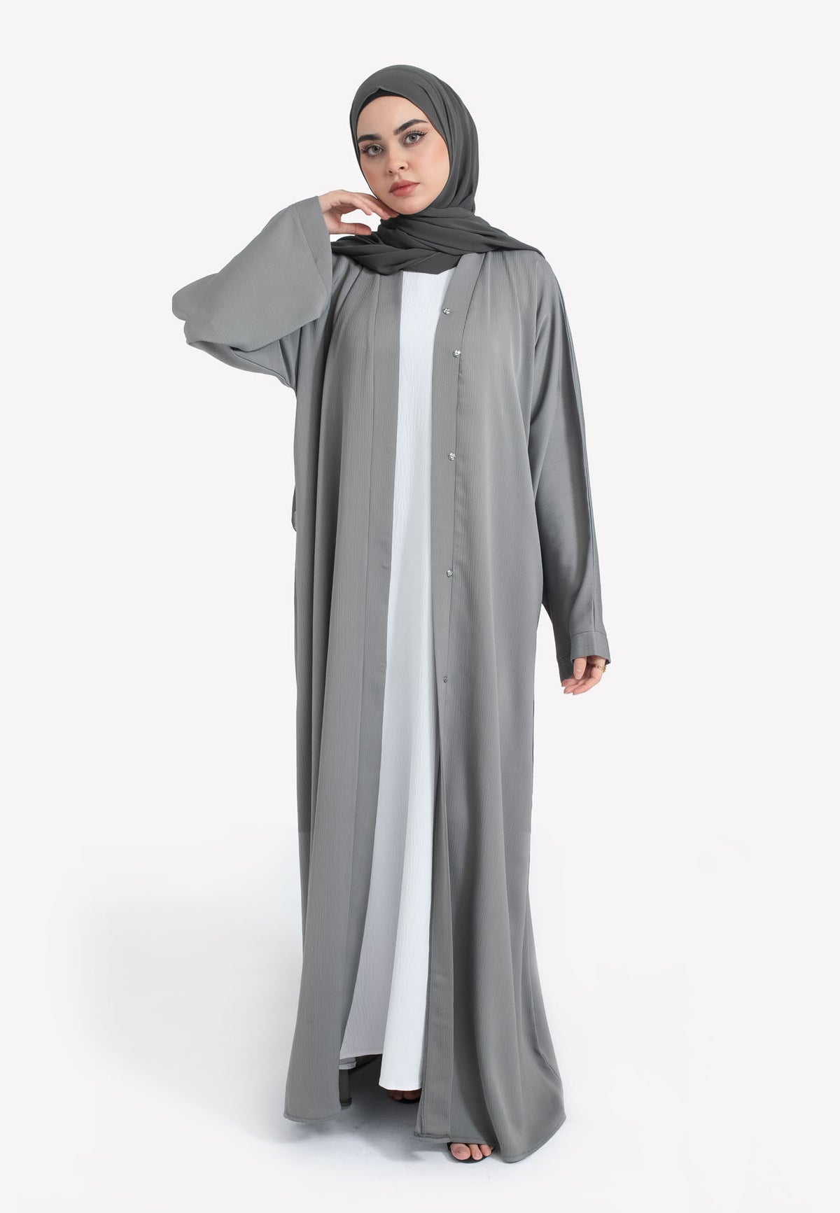 Pebble Grey Open Abaya - Front