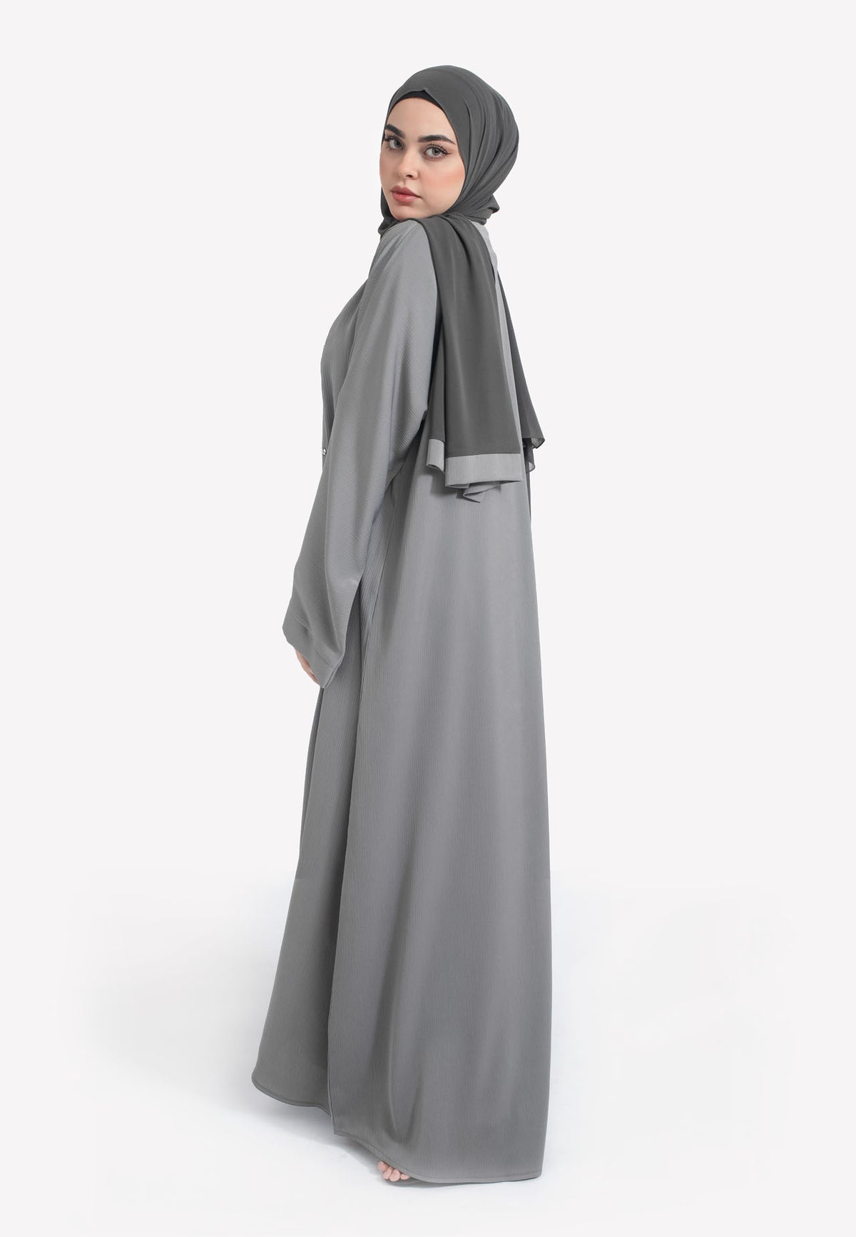 Pebble Grey Open Abaya - Side