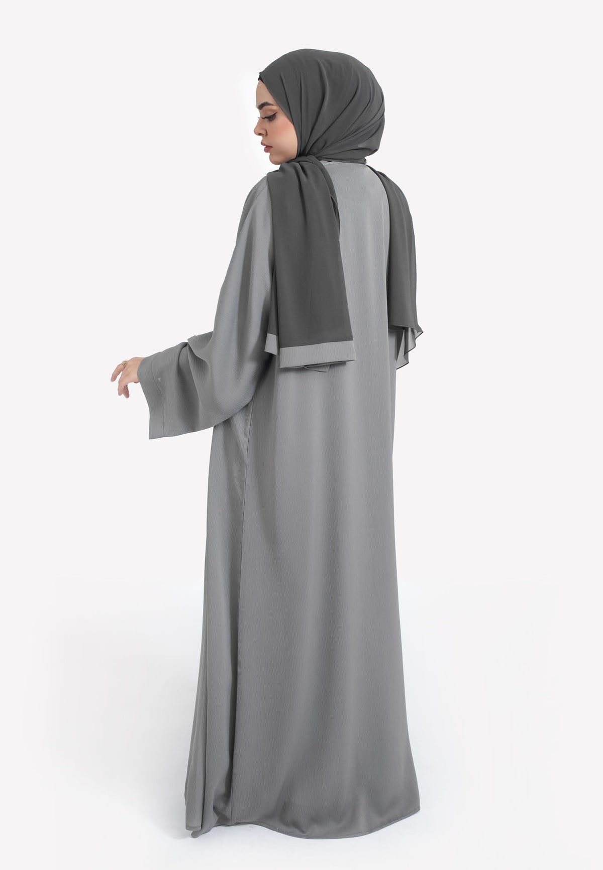 Pebble Grey Open Abaya - Back