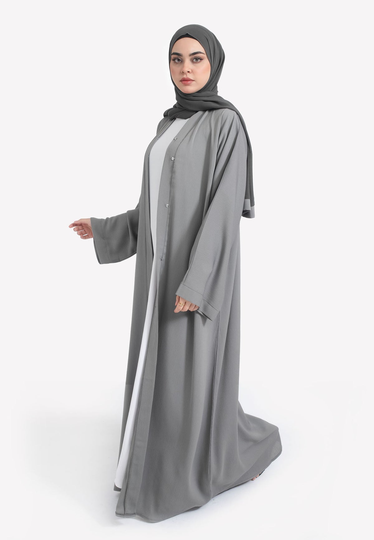 Pebble Grey Open Abaya - Side