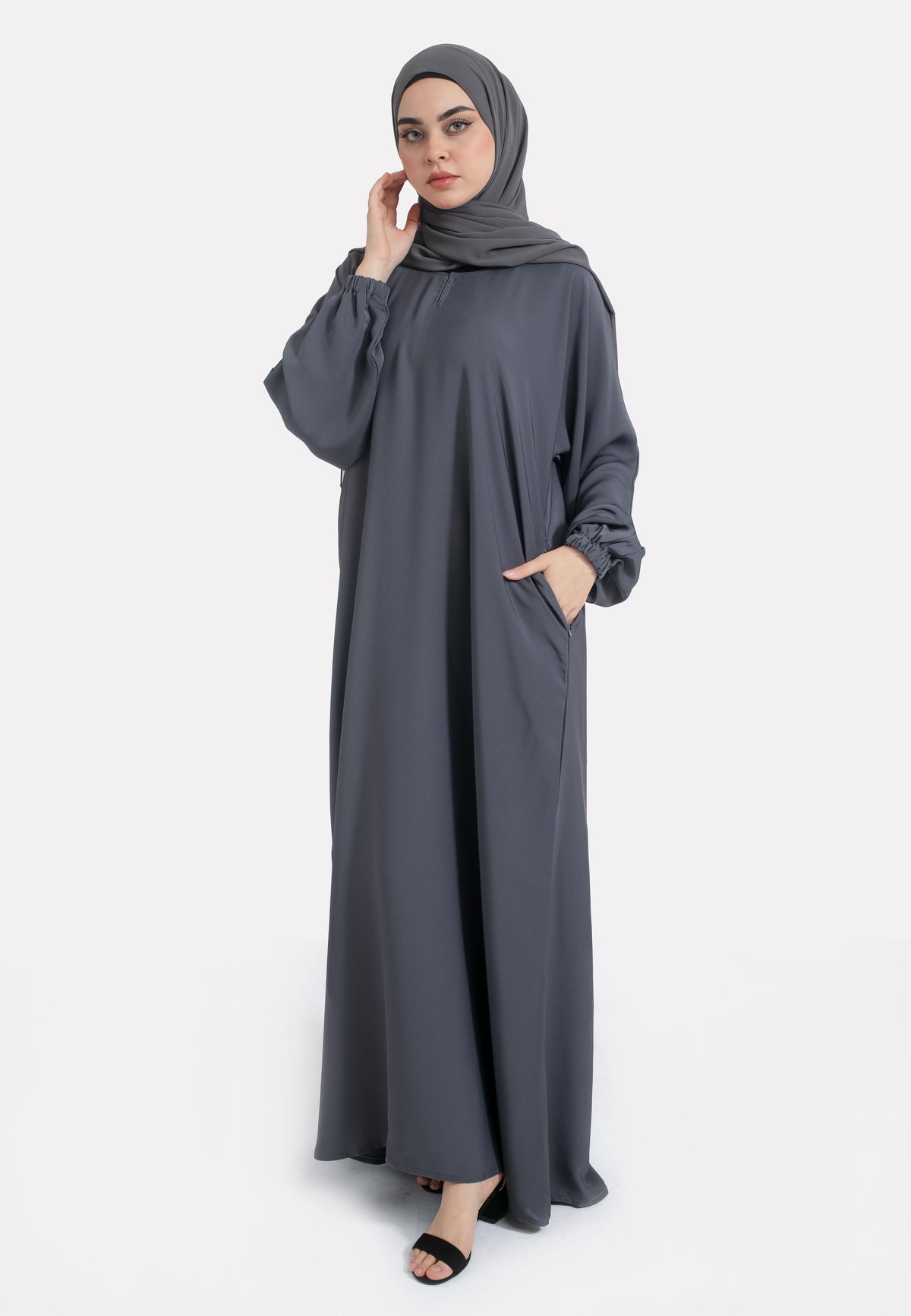 Grey Abaya with Pockets & Cuffs