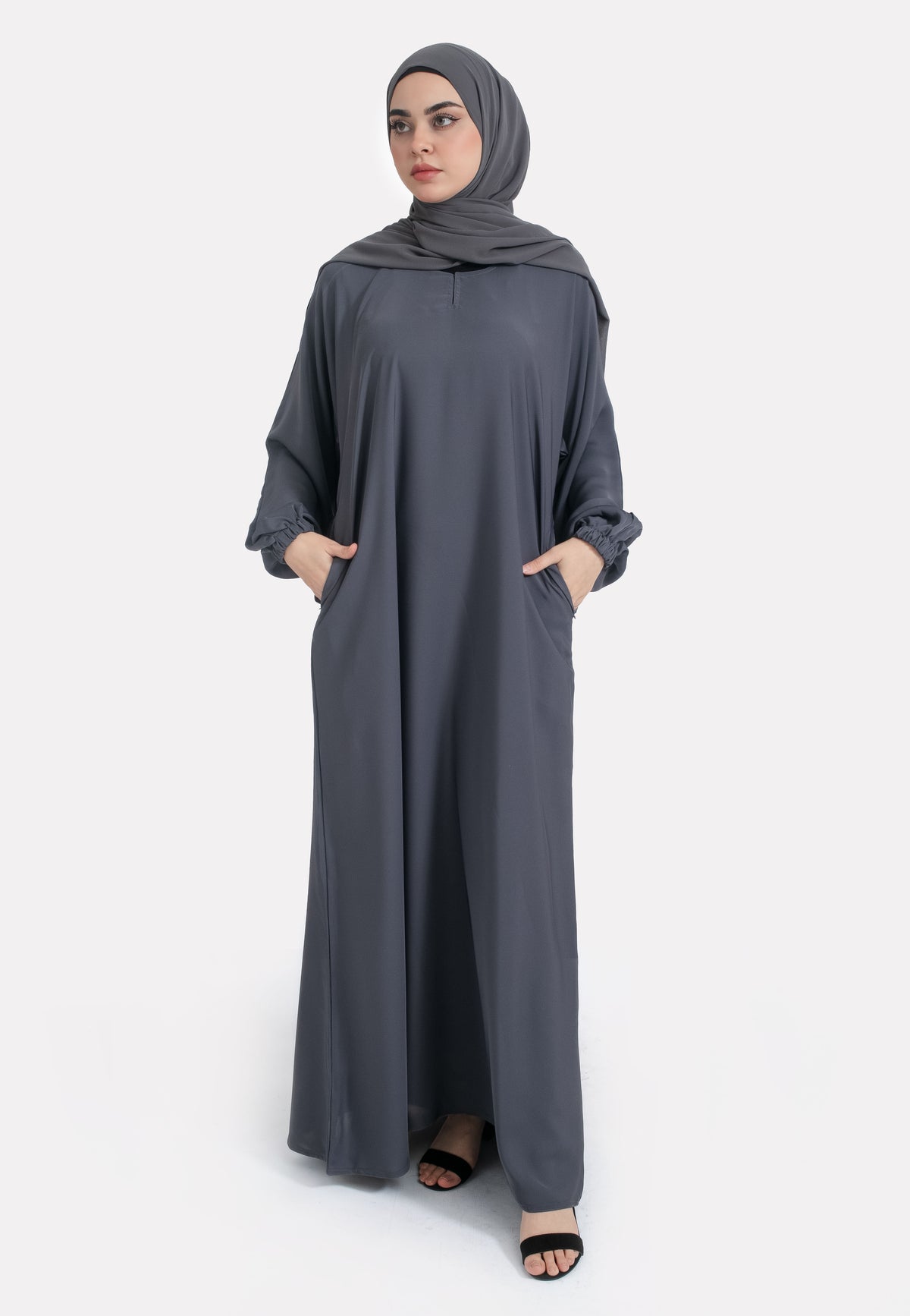 Grey Abaya with Pockets & Cuffs