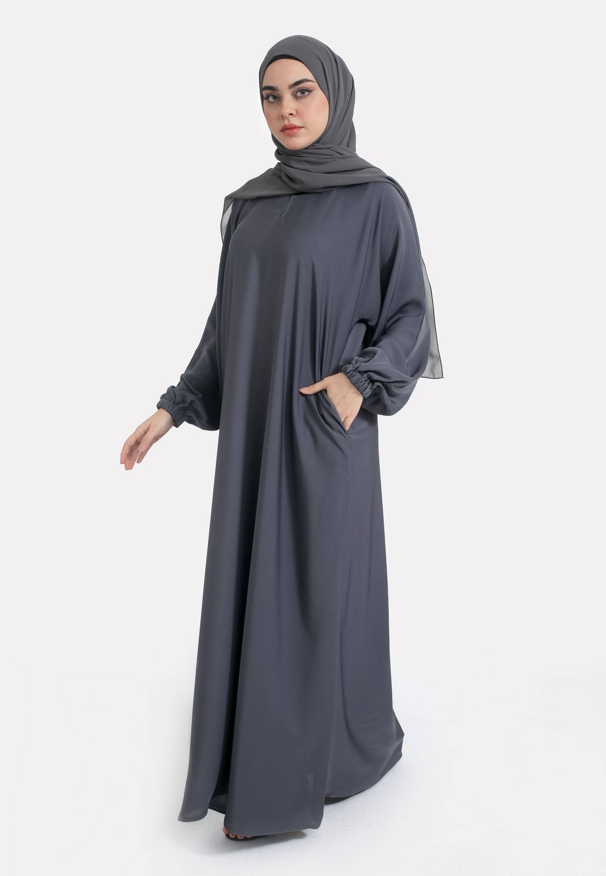 Grey Abaya with Pockets & Cuffs