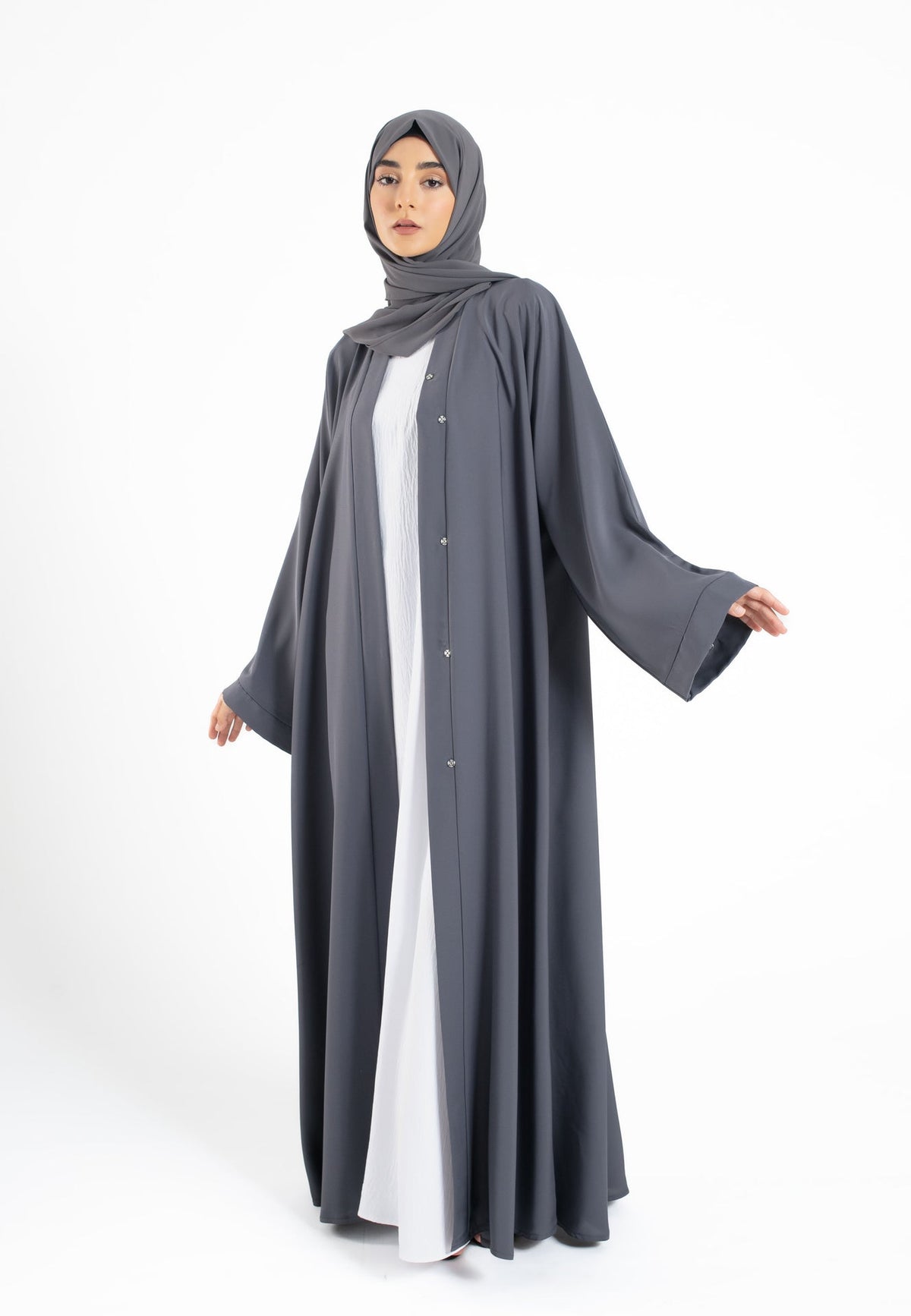 Plain Grey Open Abaya